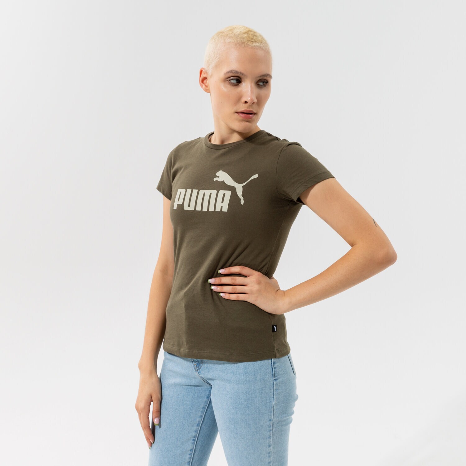 Koszulka, t-shirt damski PUMA T-SHIRT ESS LOGO TEE (S) - GRAPE LEAF 58677544 KHAKI