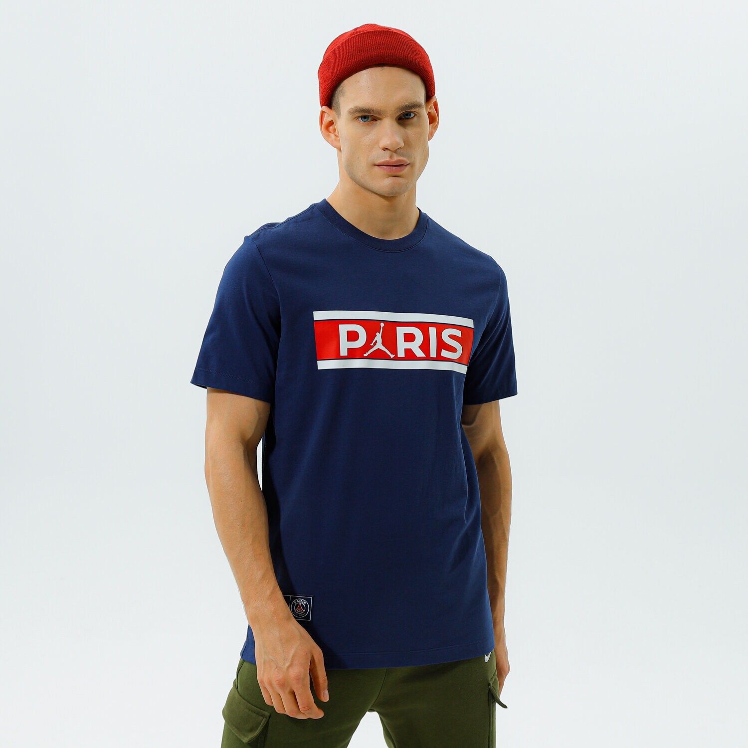 Koszulka, t-shirt sportowy męski JORDAN T-SHIRT PARIS SAINT-GERMAIN WORDMARK DB6510-410 GRANATOWY