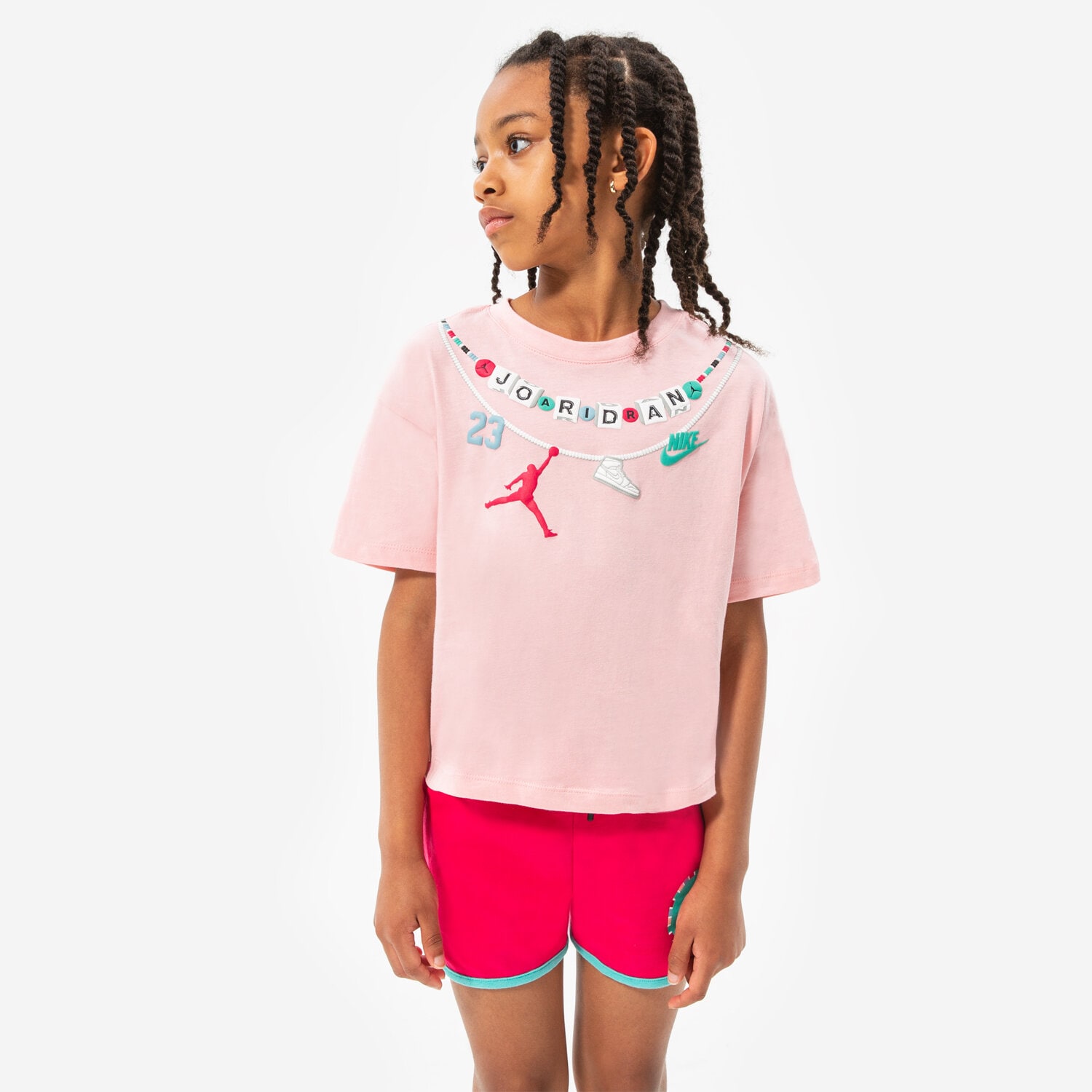 Koszulka, t-shirt dla dzieci JORDAN T-SHIRT BRAIDED JUMBO JM TEE GIRL 45B598-A6P RÓŻOWY
