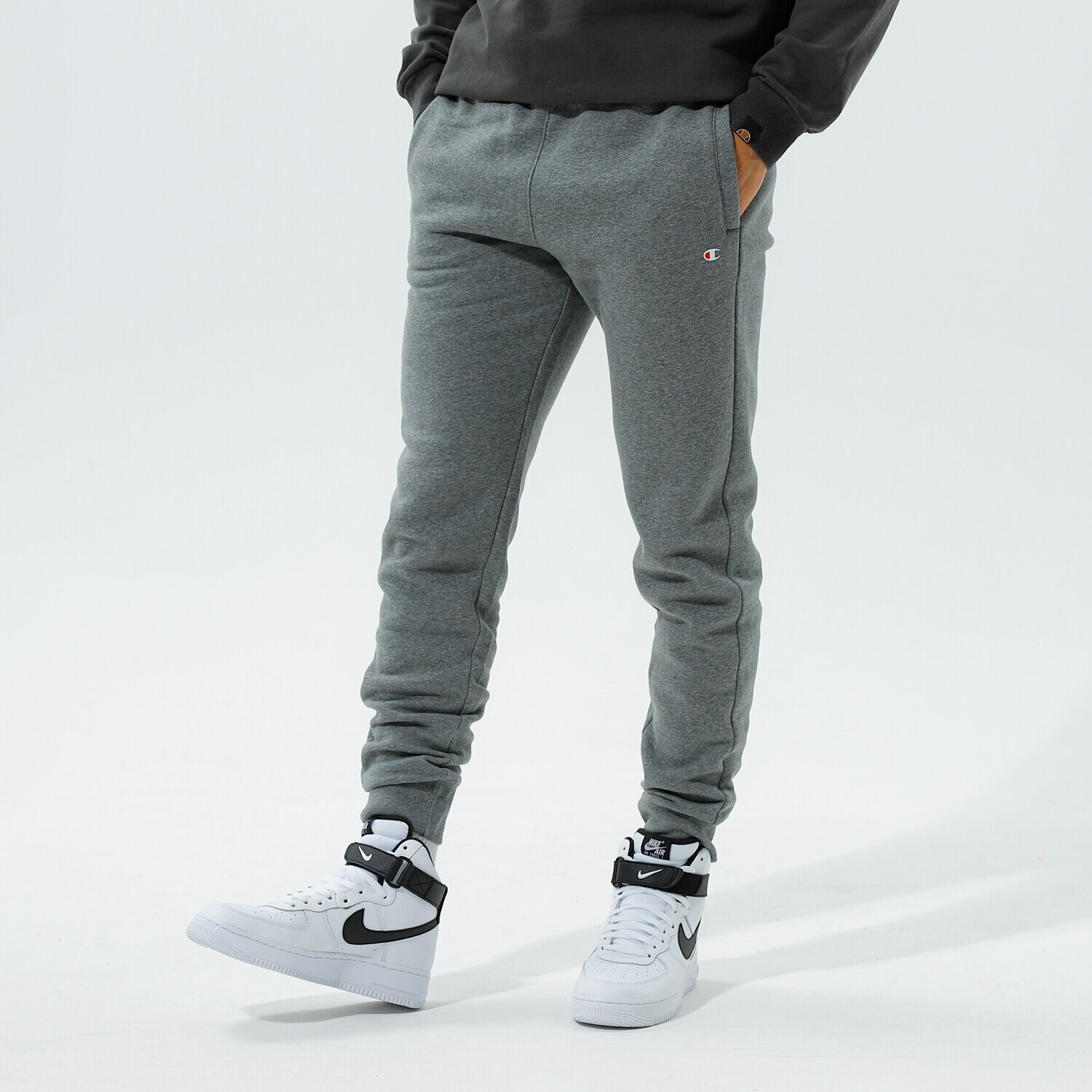 Spodnie sportowe męskie CHAMPION SPODNIE RIB CUFF PANTS 214962EM515 SZARY
