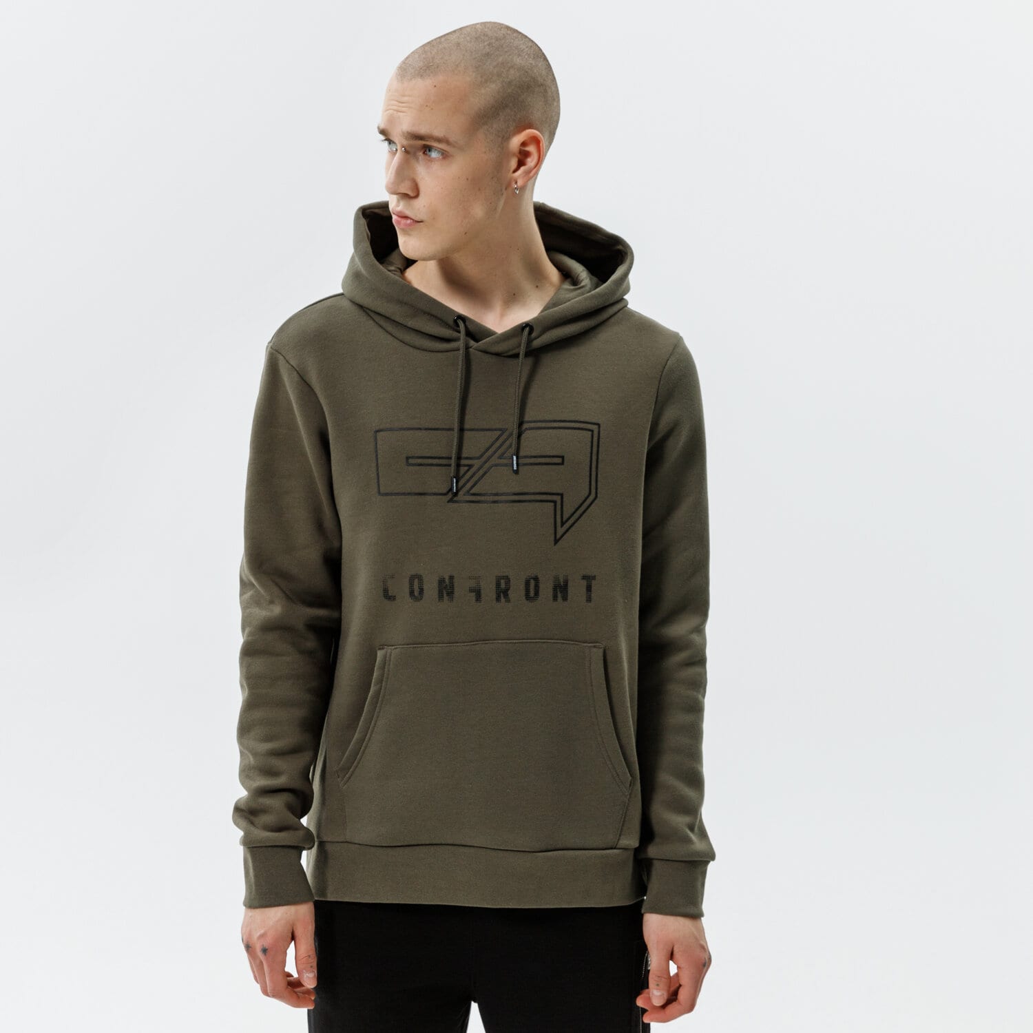 Bluza męska CONFRONT BLUZA Z KAPTUREM LOGO HOODY KHAKI  CF321BLM31001 KHAKI