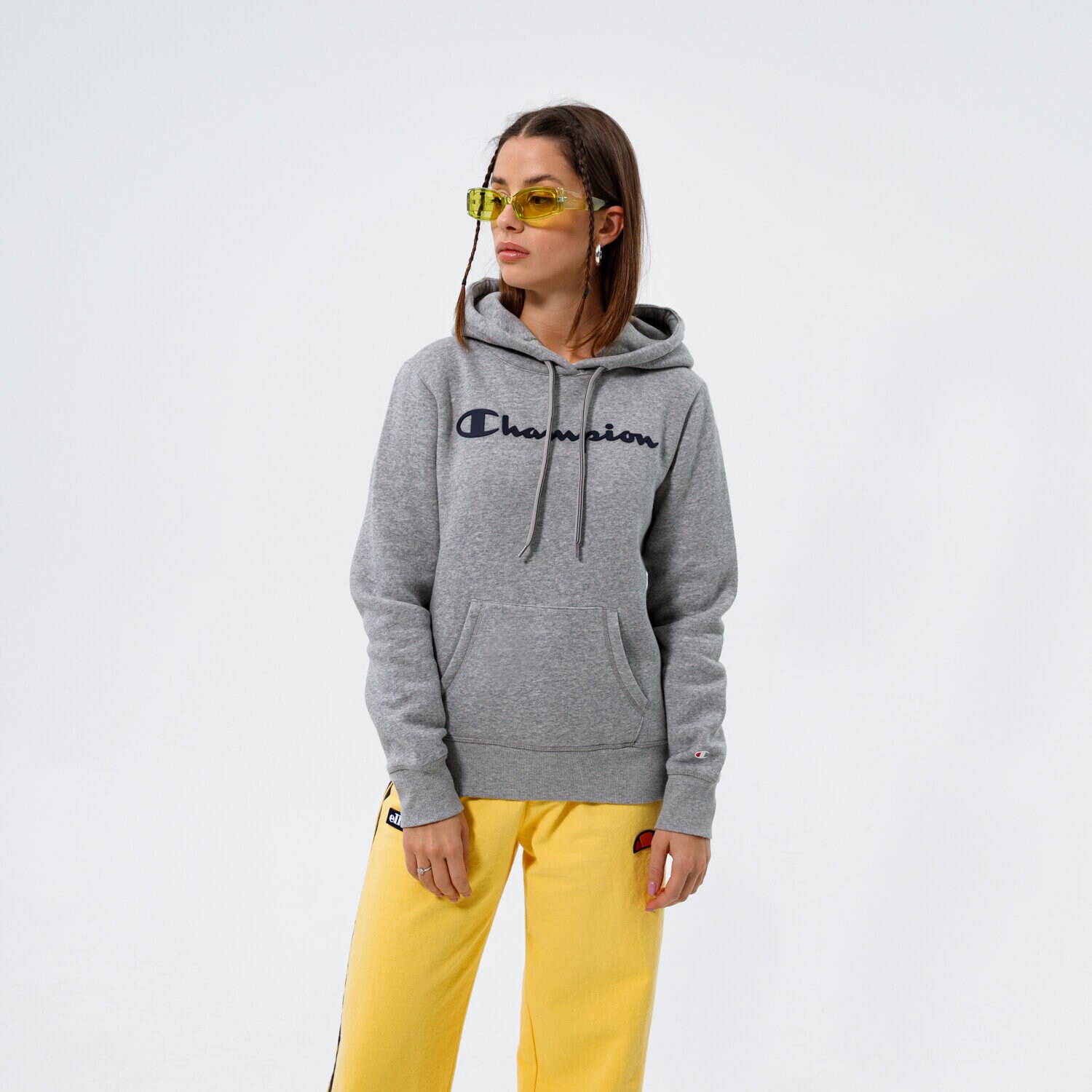 Bluza damska CHAMPION BLUZA Z KAPTUREM HOODED SWEATSHIRT 113207EM006 SZARY