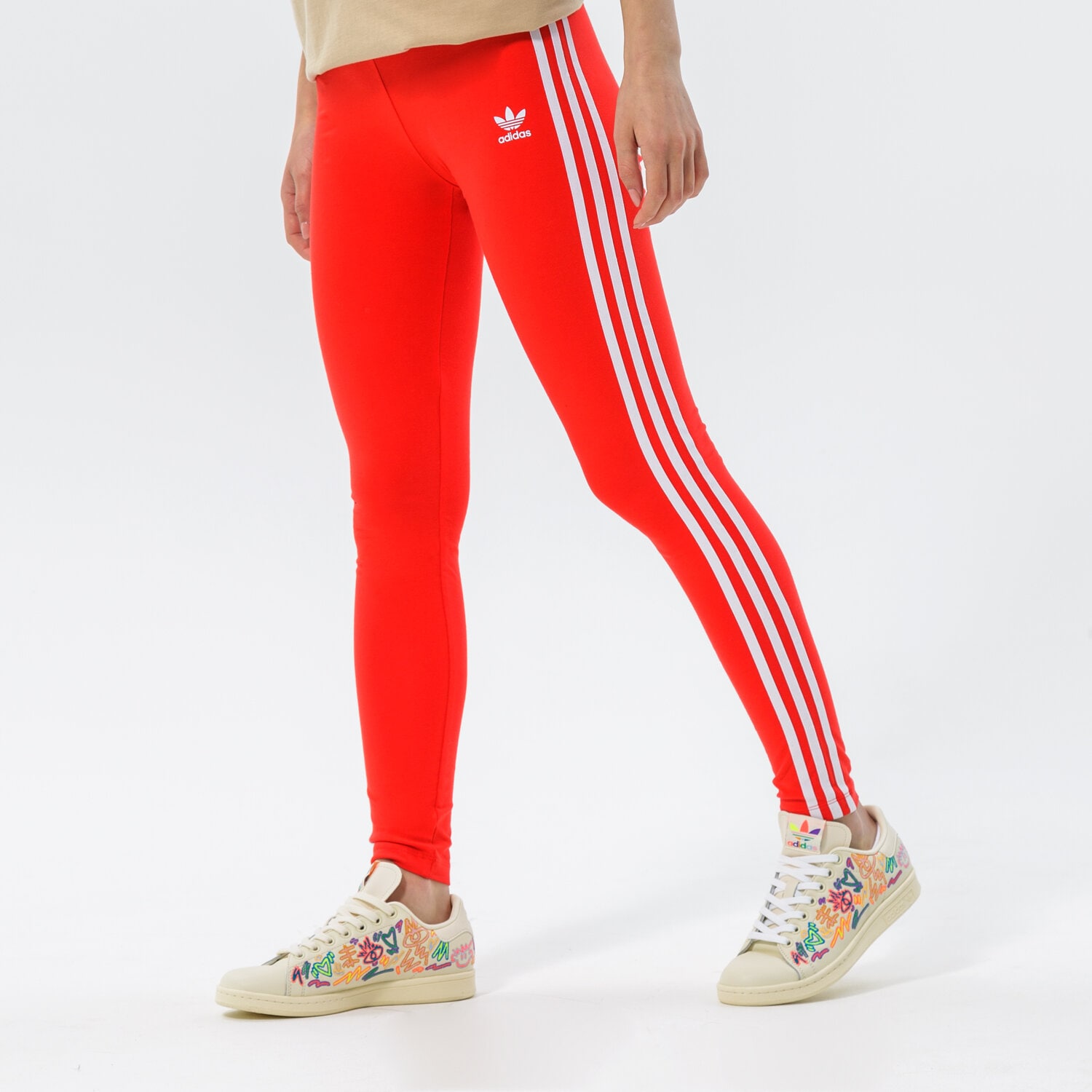 Spodnie sportowe damskie ADIDAS LEGGINGS 3 STRIPES TIGHT HD2348 CZERWONY