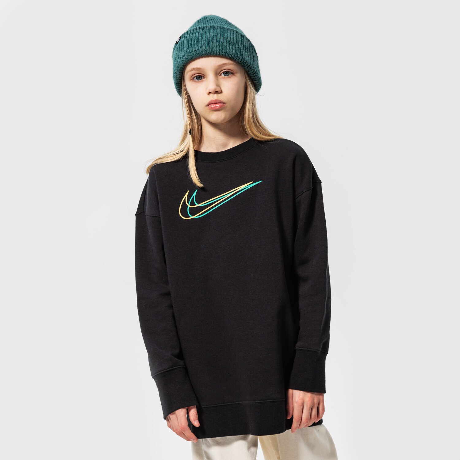 Sportowa bluza dziecięca NIKE BLUZA G NSW BF CREW GIRL DO8391-010 CZARNY