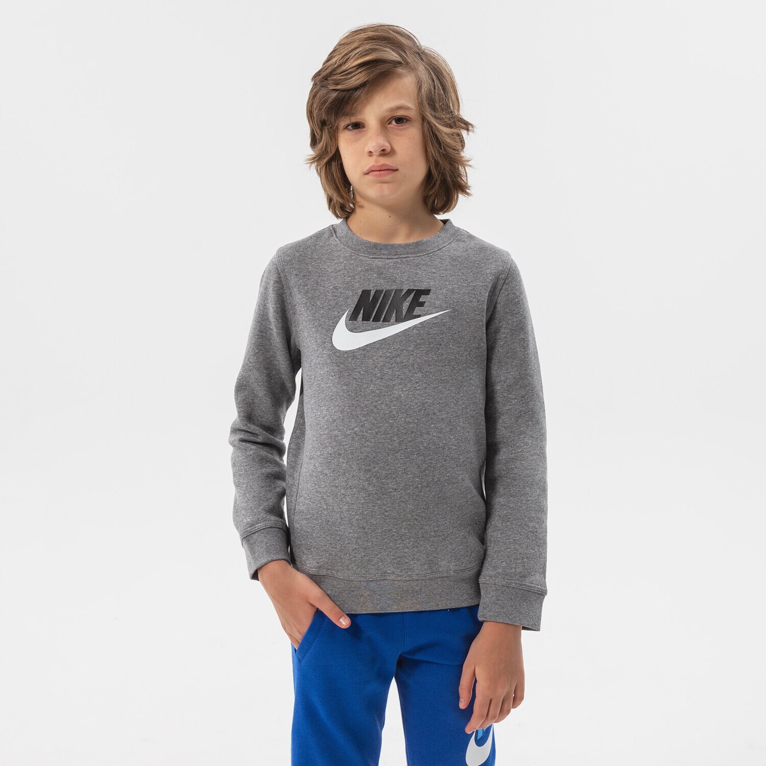 Sportowa bluza dziecięca NIKE BLUZA SPORTSWEAR CLUB FLEECE BOY CV9297-092 SZARY