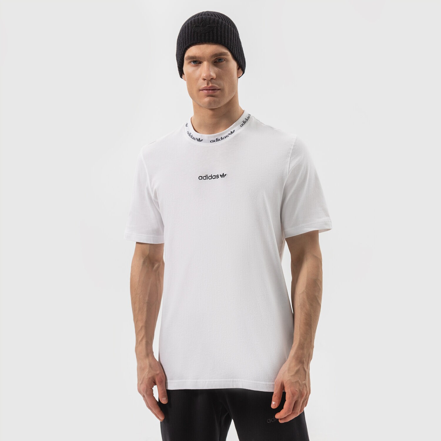 Koszulka, t-shirt sportowy męski ADIDAS T-SHIRT TREFOIL LINEAR RIB TEE HM2659 BIAŁY