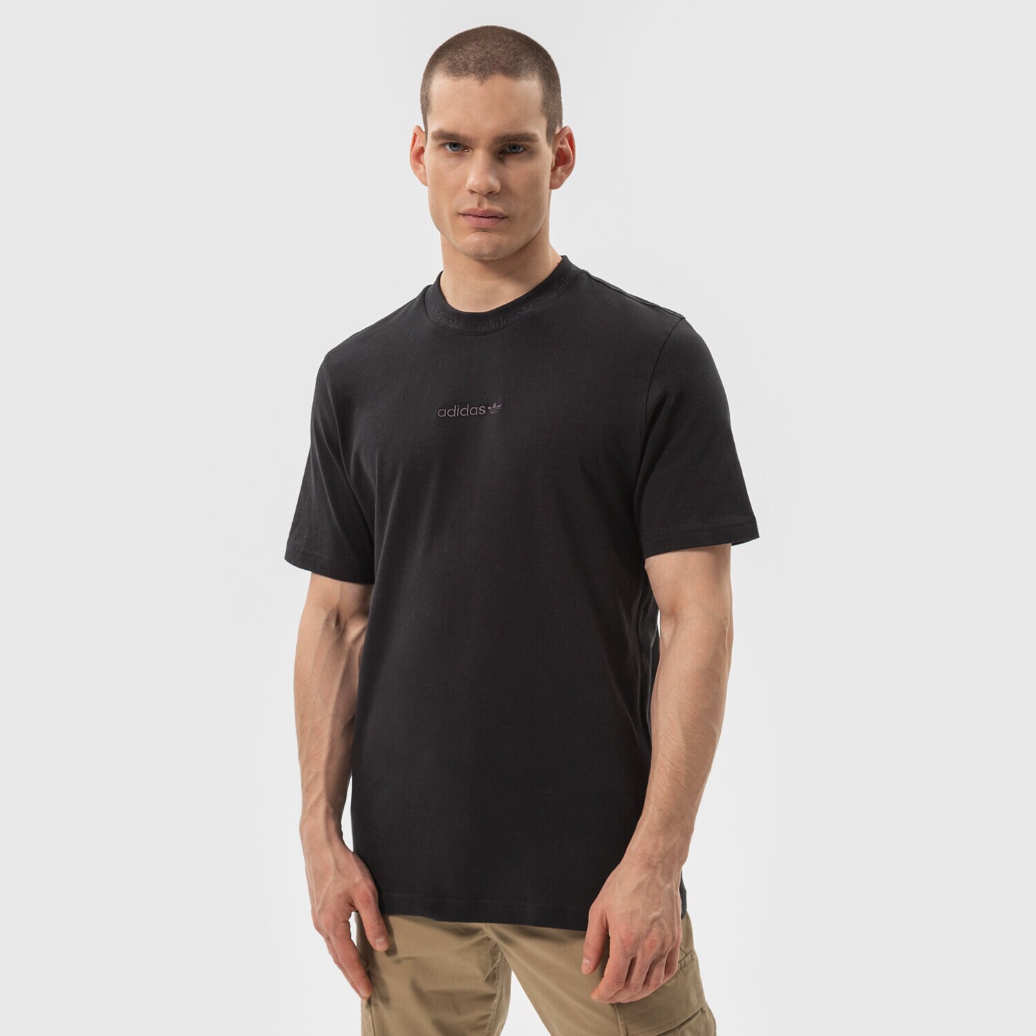 Koszulka, t-shirt sportowy męski ADIDAS T-SHIRT TREFOIL LINEAR RIB TEE HM2660 CZARNY