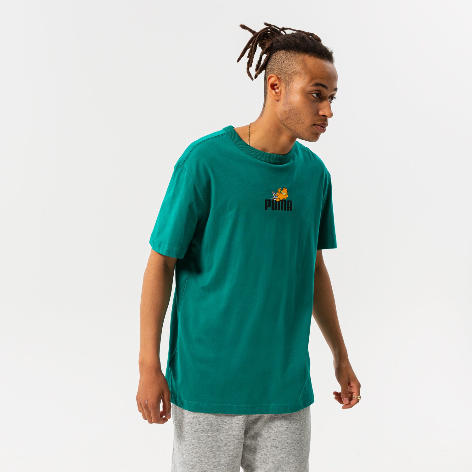 Koszulka, t-shirt sportowy męski PUMA T-SHIRT PUMA X GARFIELD GRAPHIC TEE 534433 86 ZIELONY