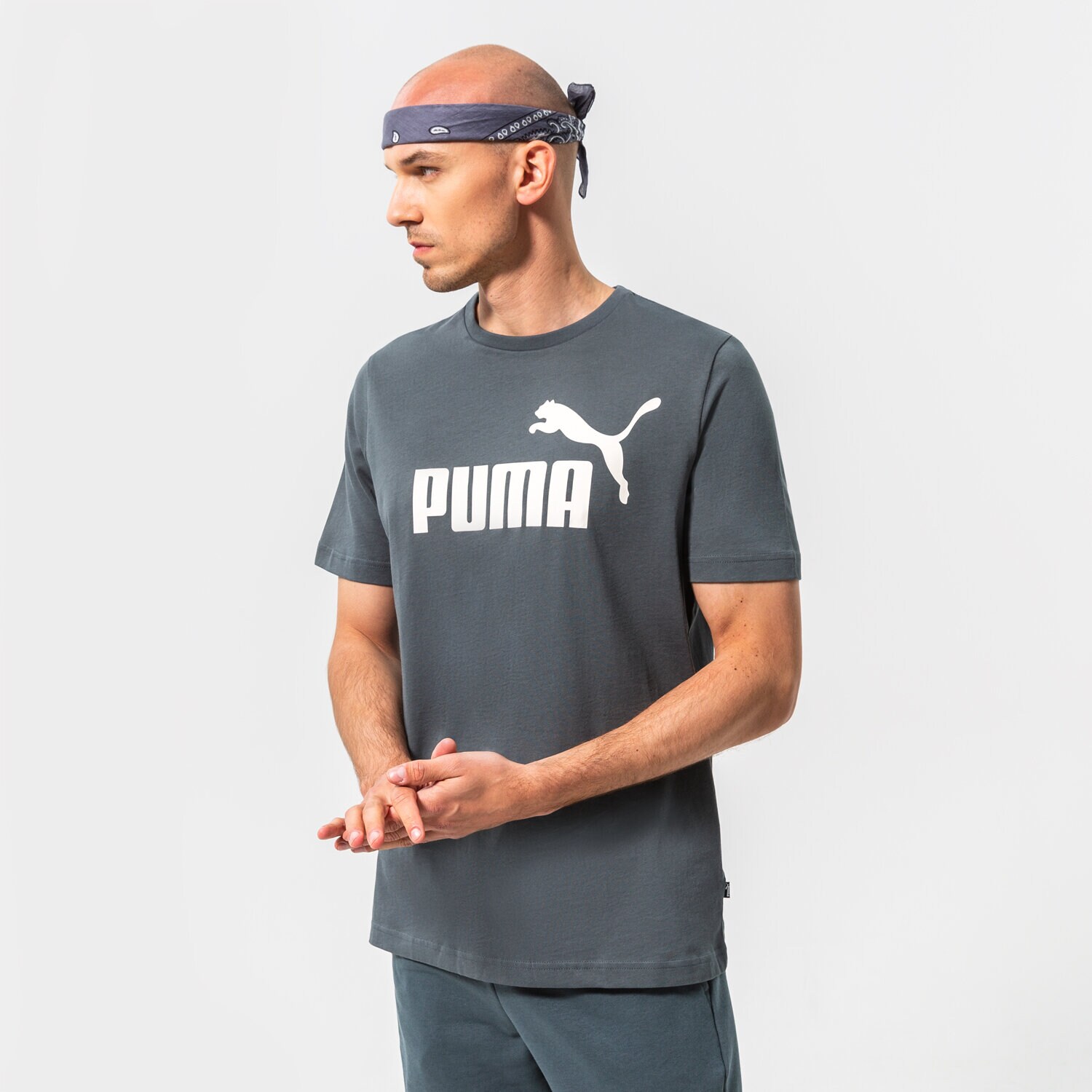 Koszulka, t-shirt sportowy męski PUMA T-SHIRT ESS LOGO TEE (S) 586667 39 GRANATOWY