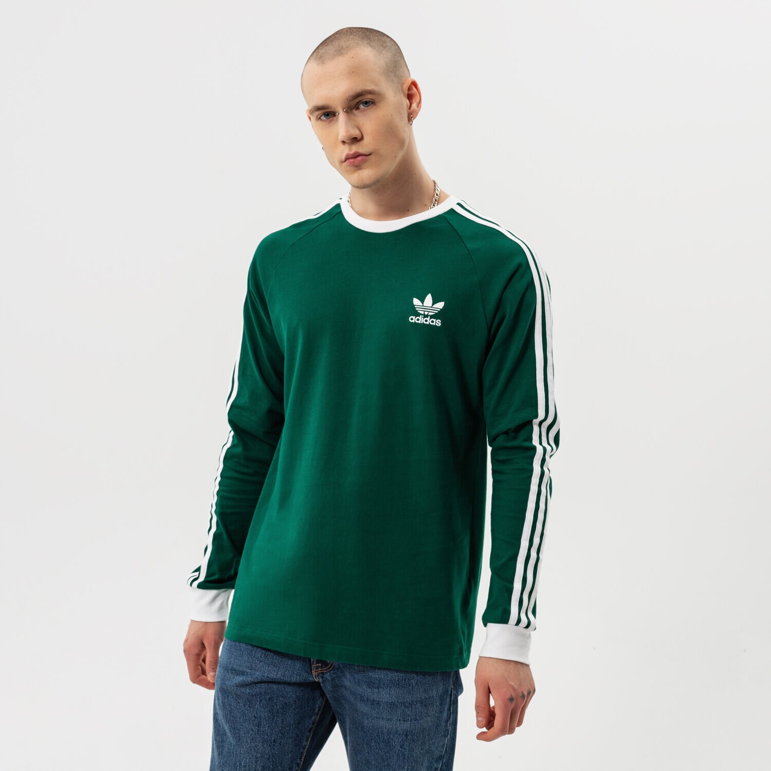 Koszulka, t-shirt sportowy męski ADIDAS T-SHIRT 3-STRIPES LS T HE9533 ZIELONY