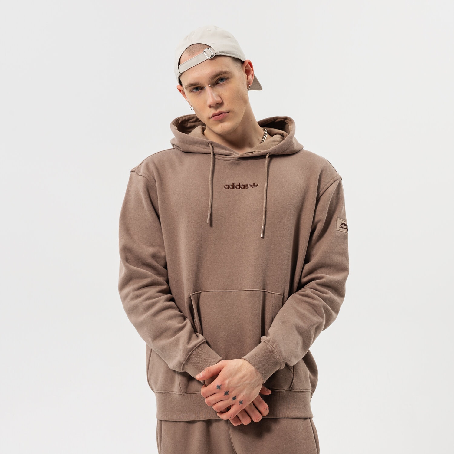 Bluza męska ADIDAS BLUZA Z KAPTUREM TREFOIL LINEAR LABEL HOODIE HM2652 BRĄZOWY
