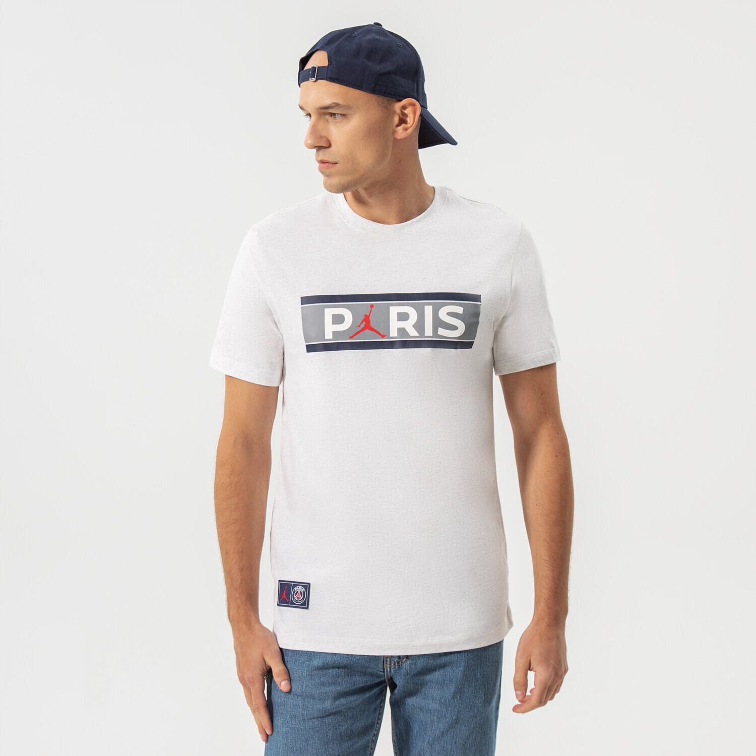 Koszulka, t-shirt sportowy męski JORDAN T-SHIRT PARIS SAINT-GERMAIN WORDMARK DB6510-051 BIAŁY