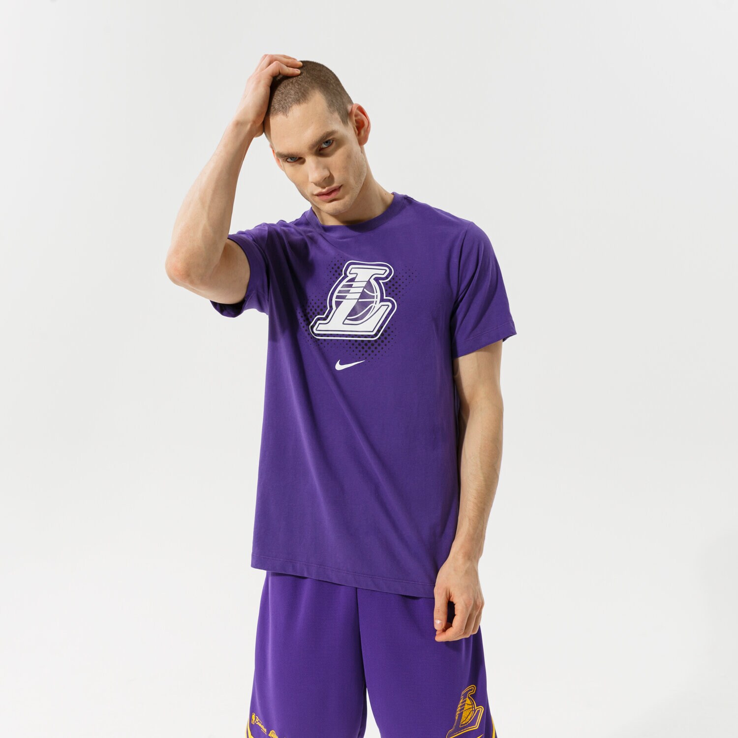 Koszulka, t-shirt sportowy męski NIKE T-SHIRT LAL M NK DF ES FTPK LGO SS TEE NBA DH7091-547 FIOLETOWY