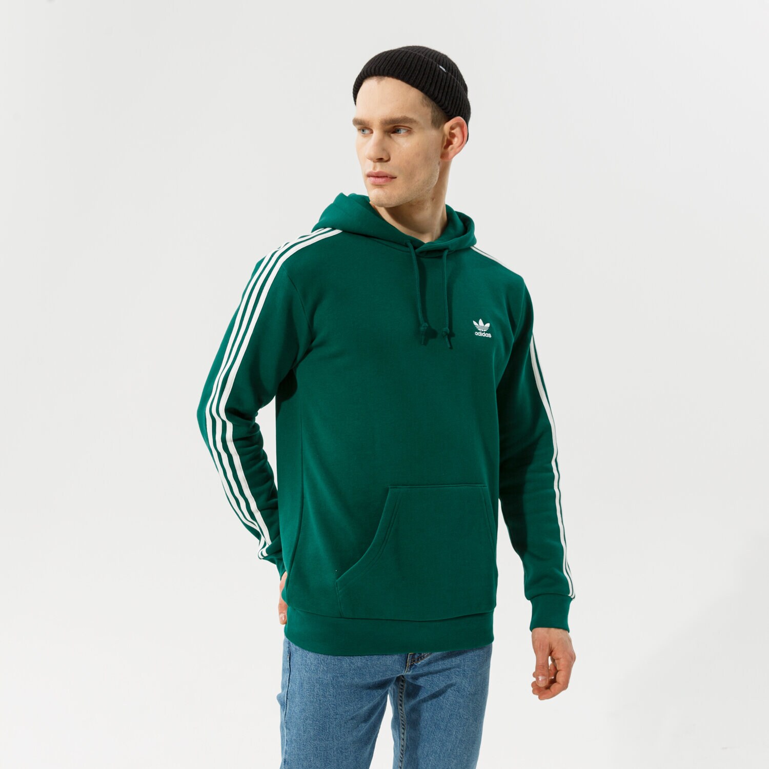 Bluza męska ADIDAS BLUZA Z KAPTUREM 3-STRIPES HOODY HE9475 ZIELONY