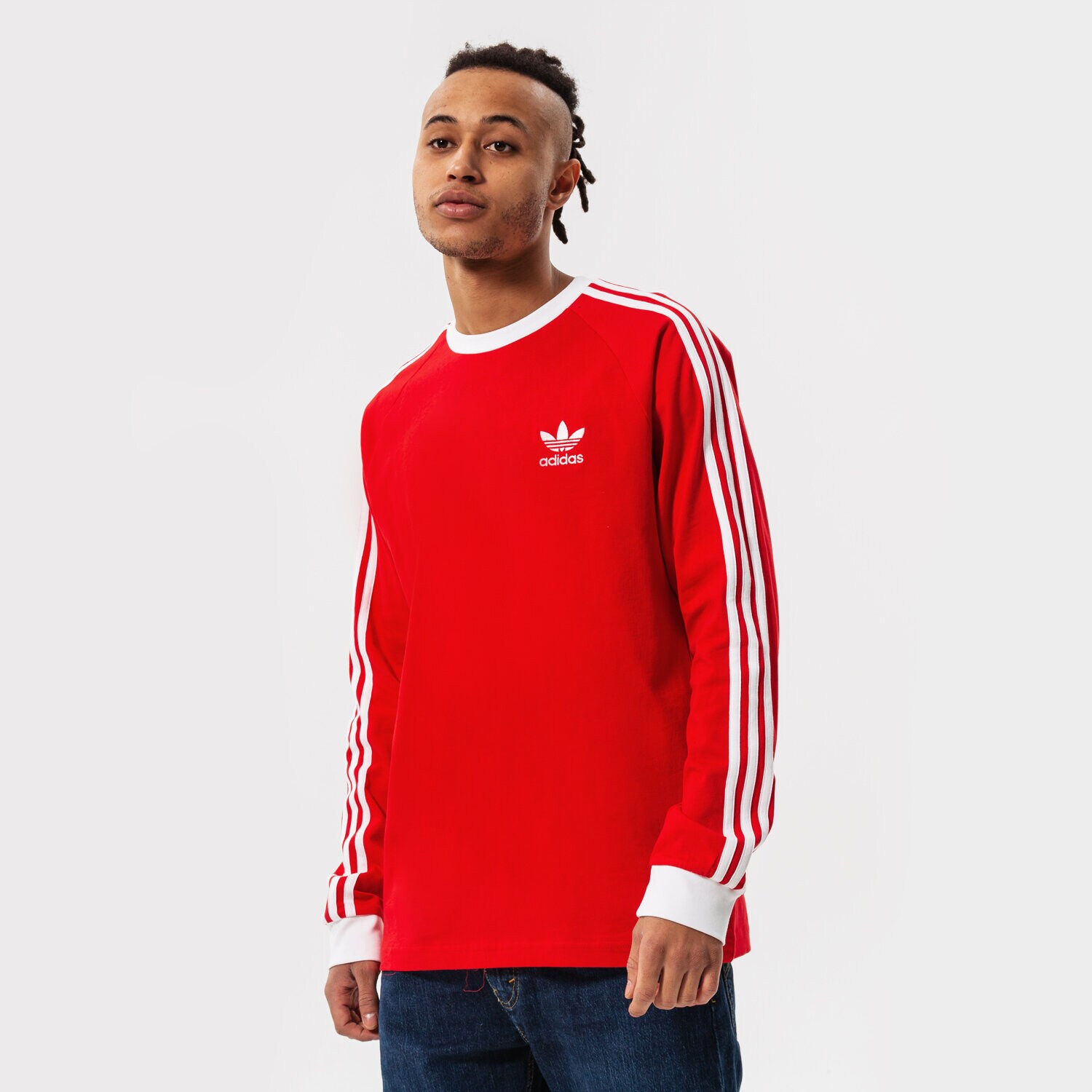 Koszulka, t-shirt sportowy męski ADIDAS T-SHIRT 3-STRIPES LS T HE9532 CZERWONY