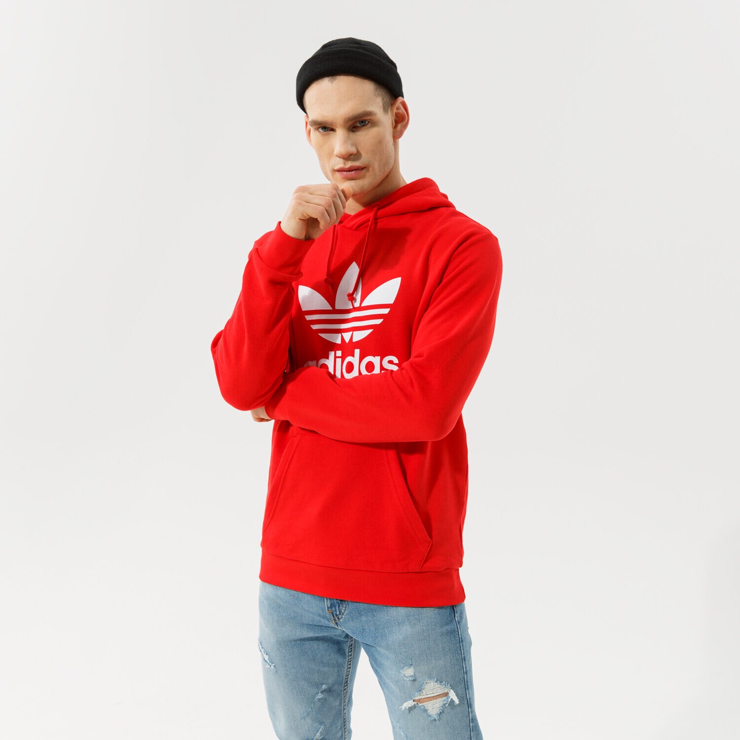 Bluza męska ADIDAS BLUZA Z KAPTUREM TREFOIL HOODY HE9500 CZERWONY