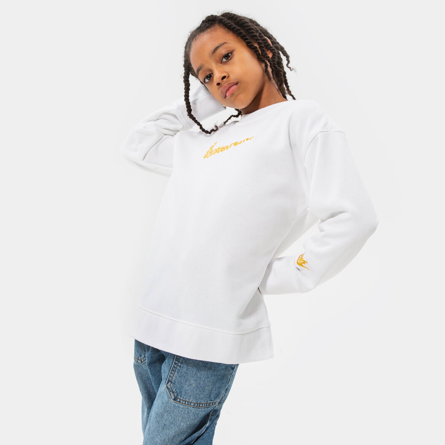 Sportowa bluza dziecięca NIKE BLUZA G NSW FT BF CREW GIRL DM8210-100 BIAŁY