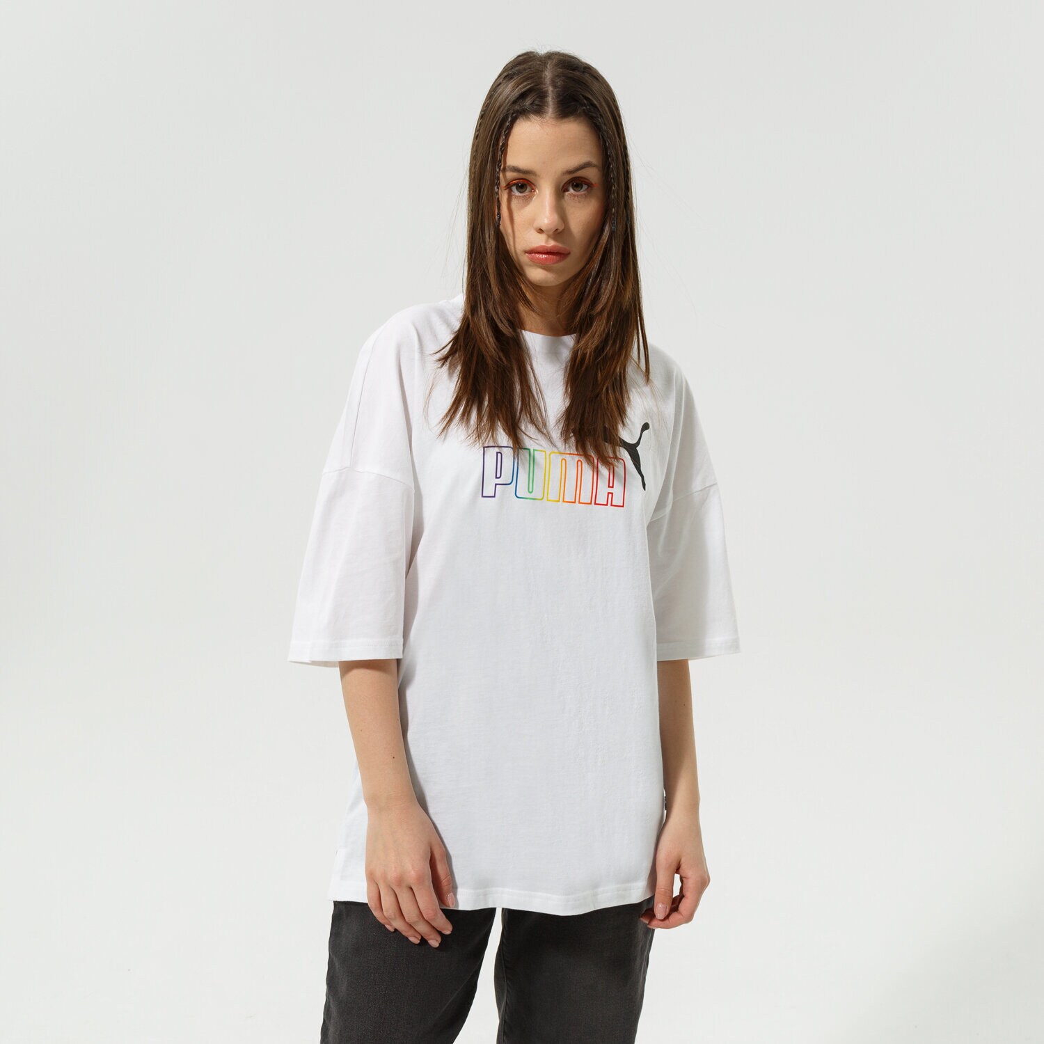 Koszulka, t-shirt damski PUMA T-SHIRT ESS+ RAINBOW TEE 848428 02 BIAŁY