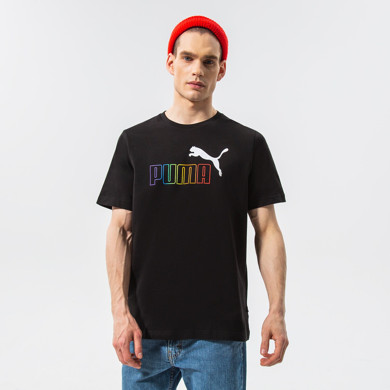 Koszulka, t-shirt sportowy męski PUMA T-SHIRT ESS+ RAINBOW TEE 848677 01 CZARNY