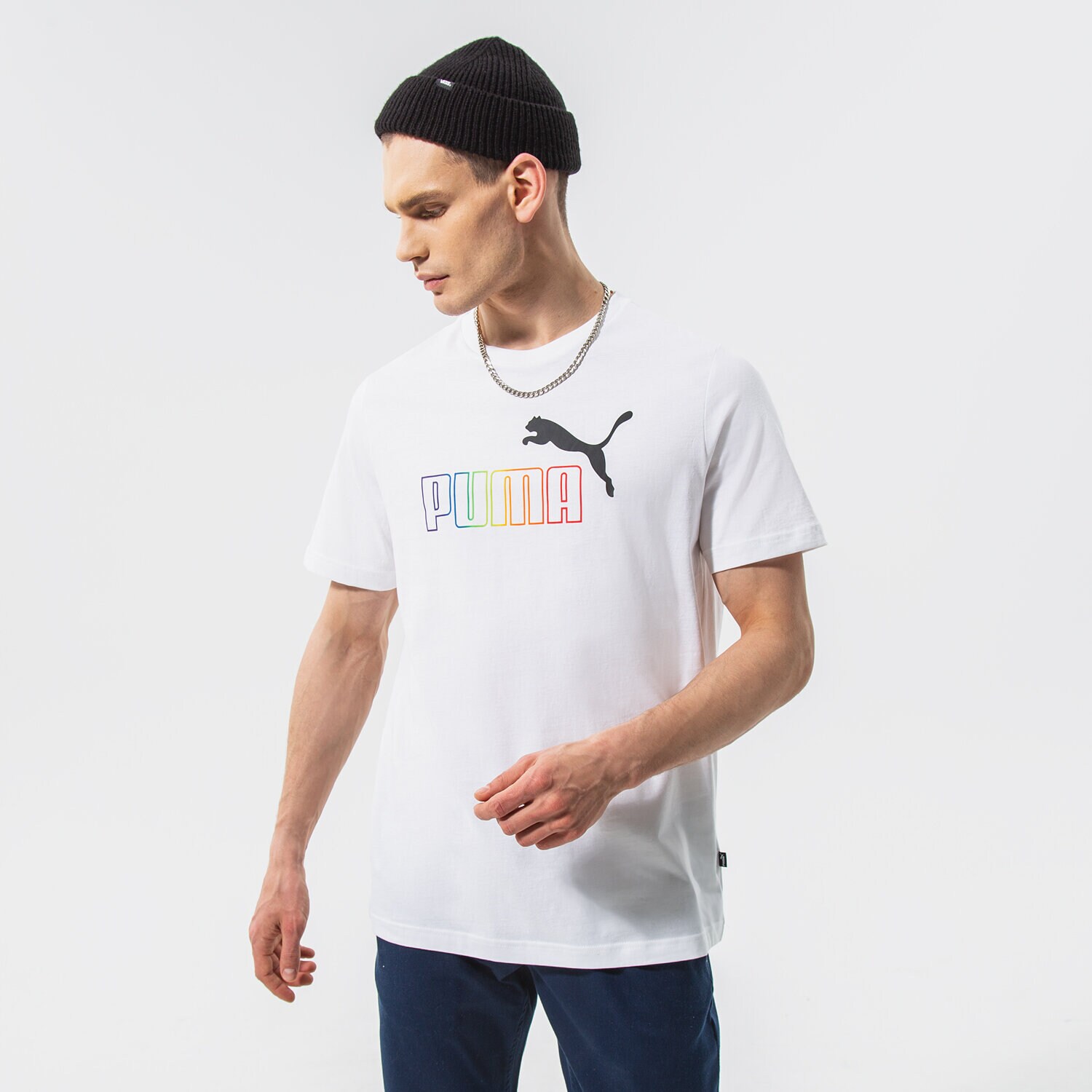 Koszulka, t-shirt sportowy męski PUMA T-SHIRT ESS+ RAINBOW TEE 848677 02 BIAŁY