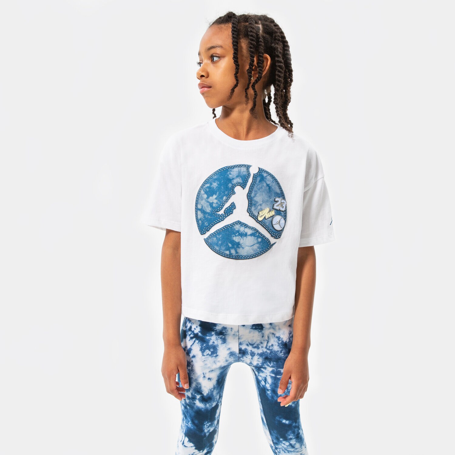 Koszulka, t-shirt dla dzieci JORDAN T-SHIRT JUMPMAN DENIM PLAY TEE GIRL 45B541-001 BIAŁY