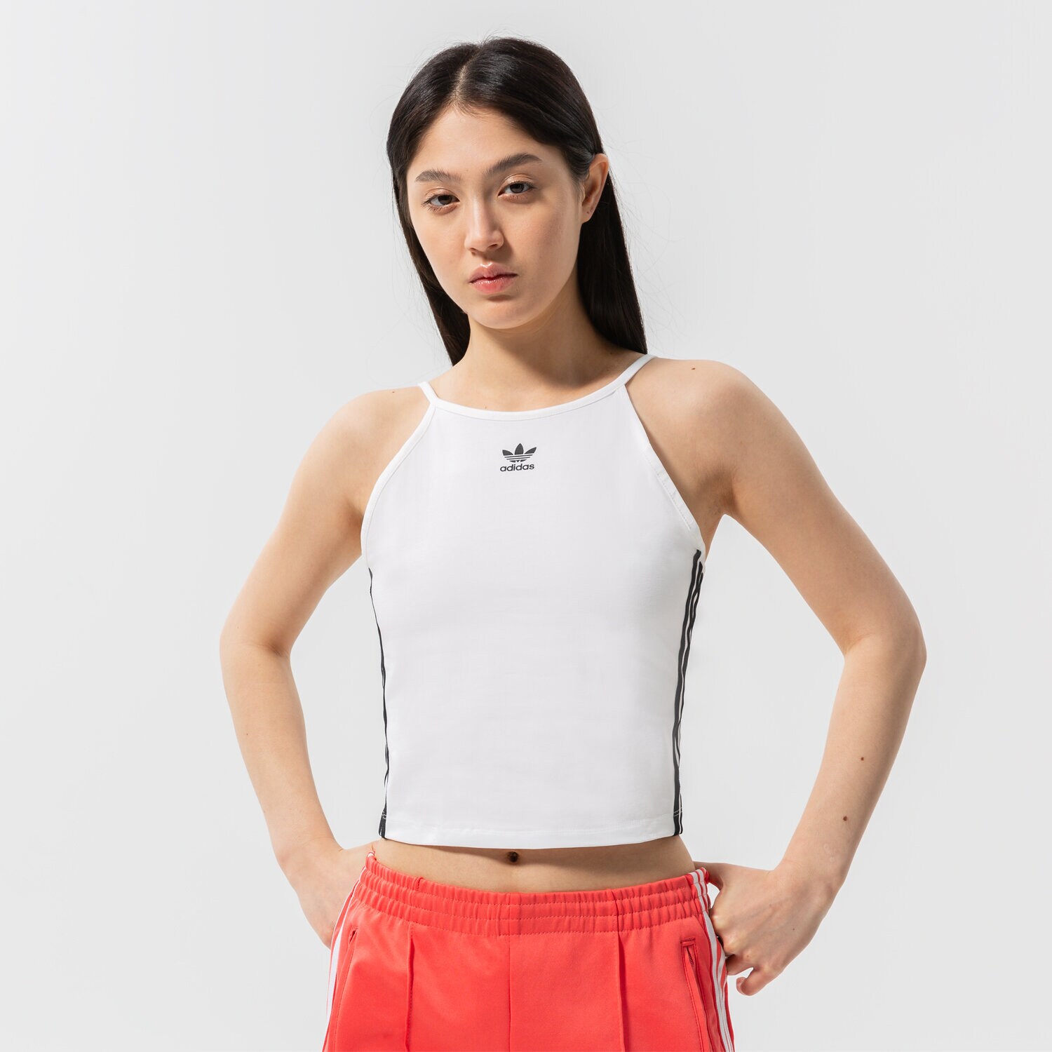 Koszulka, t-shirt damski ADIDAS 3 STRIPES STRAPPY TANK TOP HC1977 BIAŁY