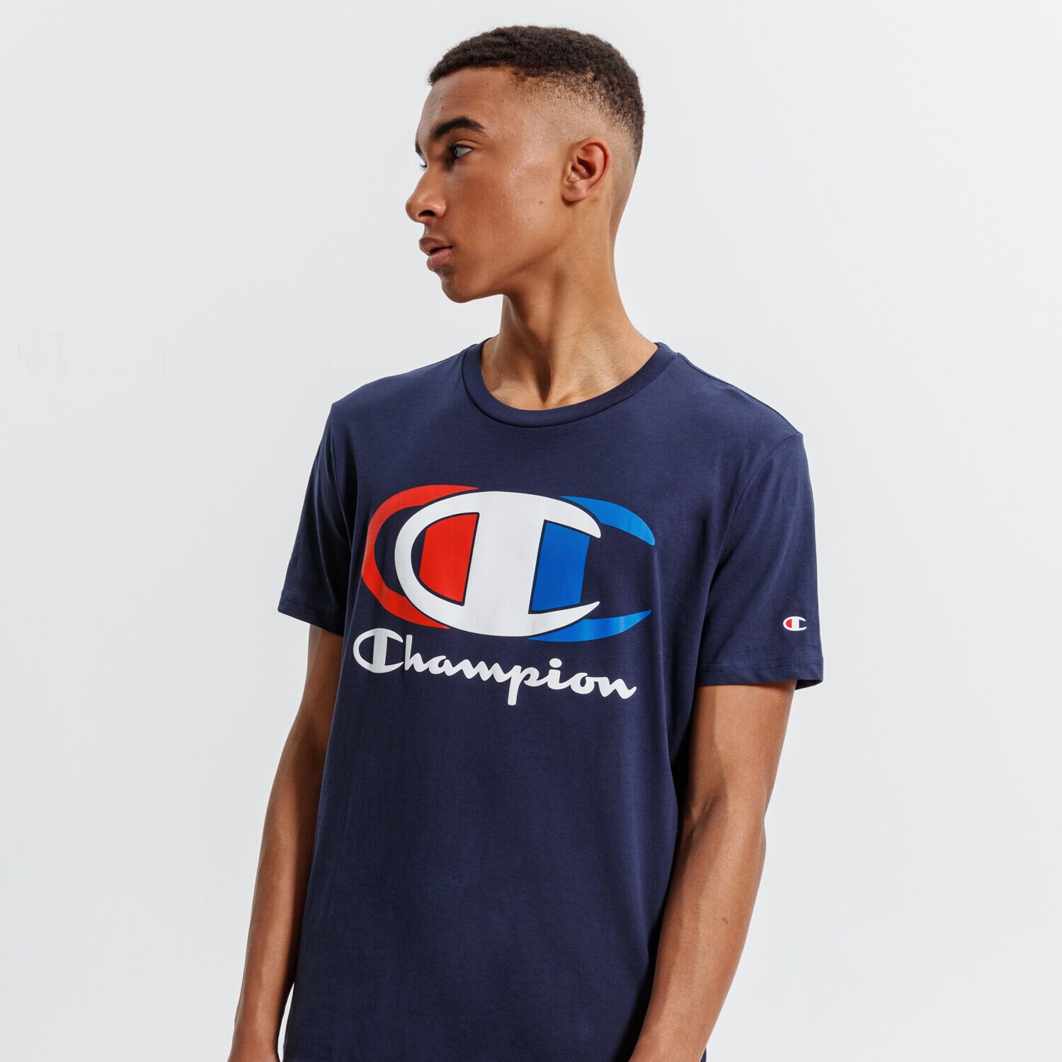 Koszulka, t-shirt sportowy męski CHAMPION T-SHIRT CREWNECK 214309BS503 GRANATOWY