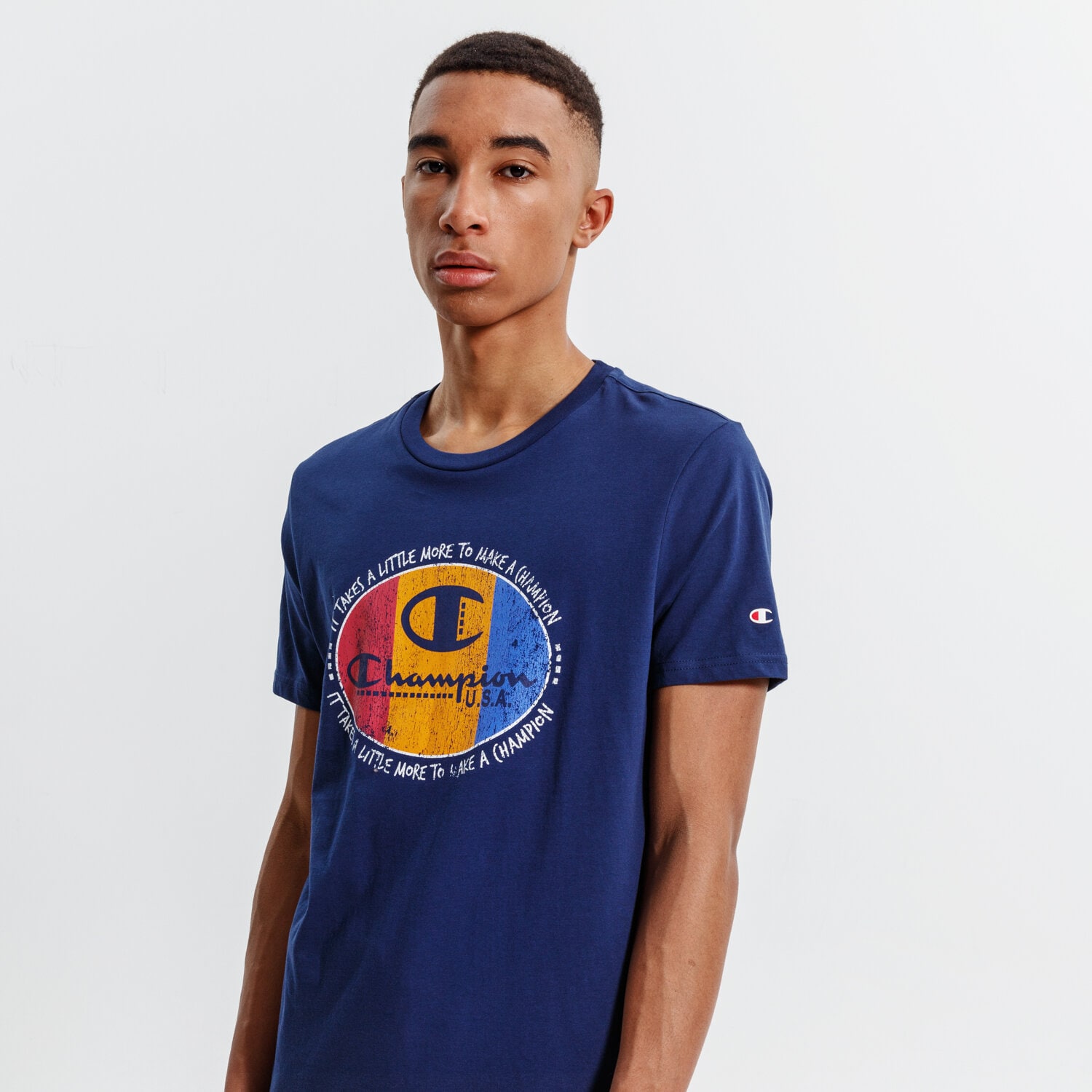 Koszulka, t-shirt sportowy męski CHAMPION T-SHIRT CREWNECK 214315BS508 GRANATOWY