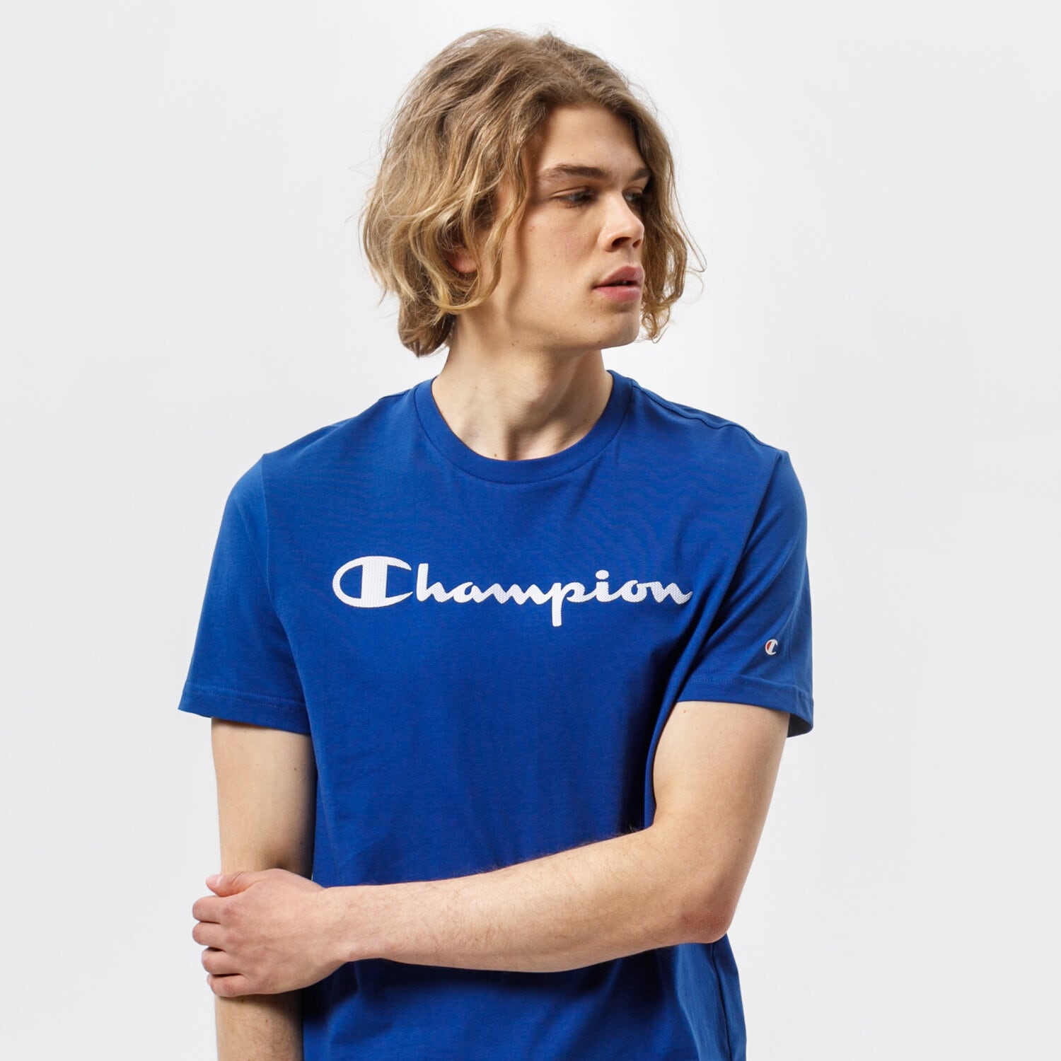 Koszulka, t-shirt sportowy męski CHAMPION T-SHIRT CREWNECK 214142BS003 GRANATOWY