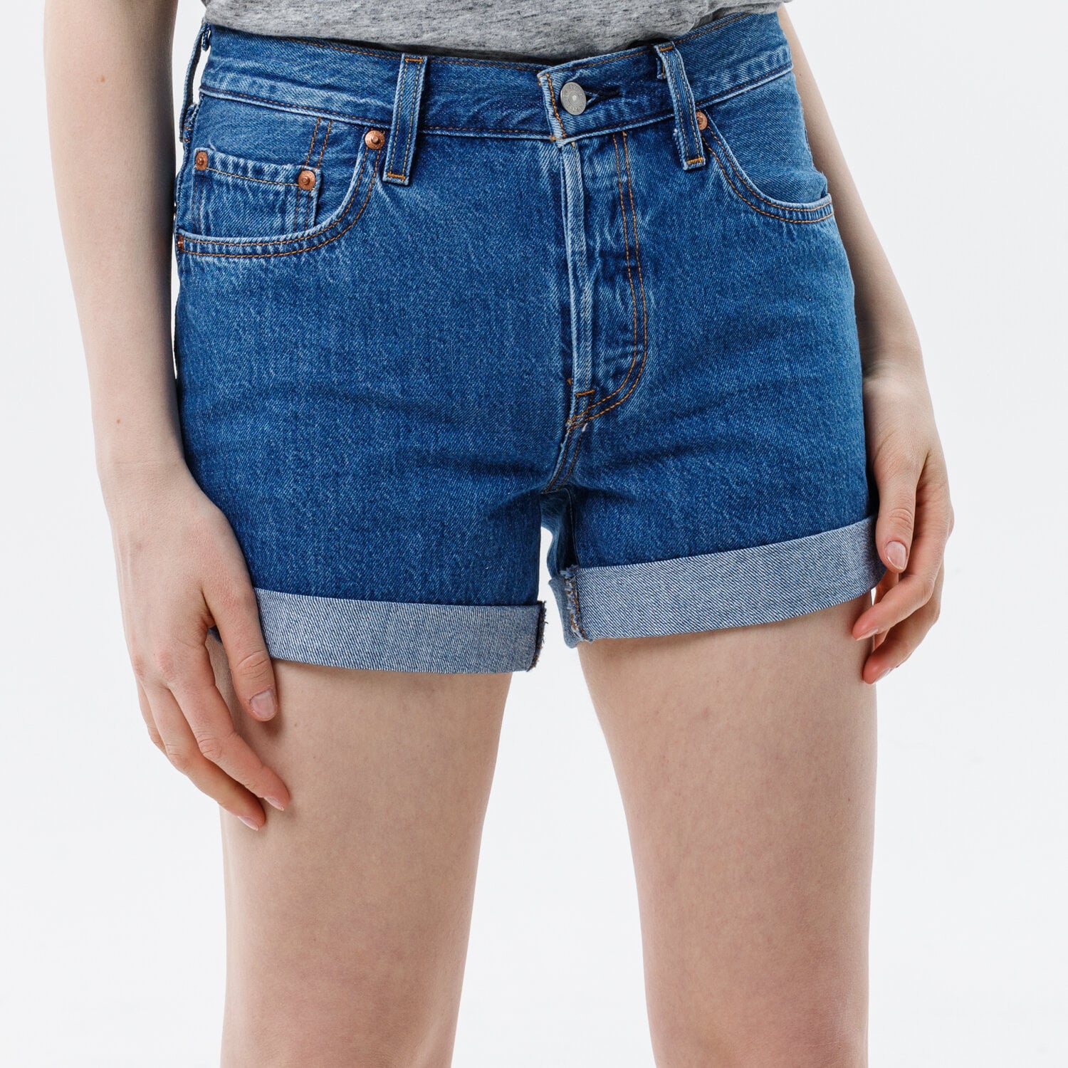 Krótkie spodenki, szorty damskie LEVI'S SZORTY 501 ROLLED SHORT 29961-0021 NIEBIESKI