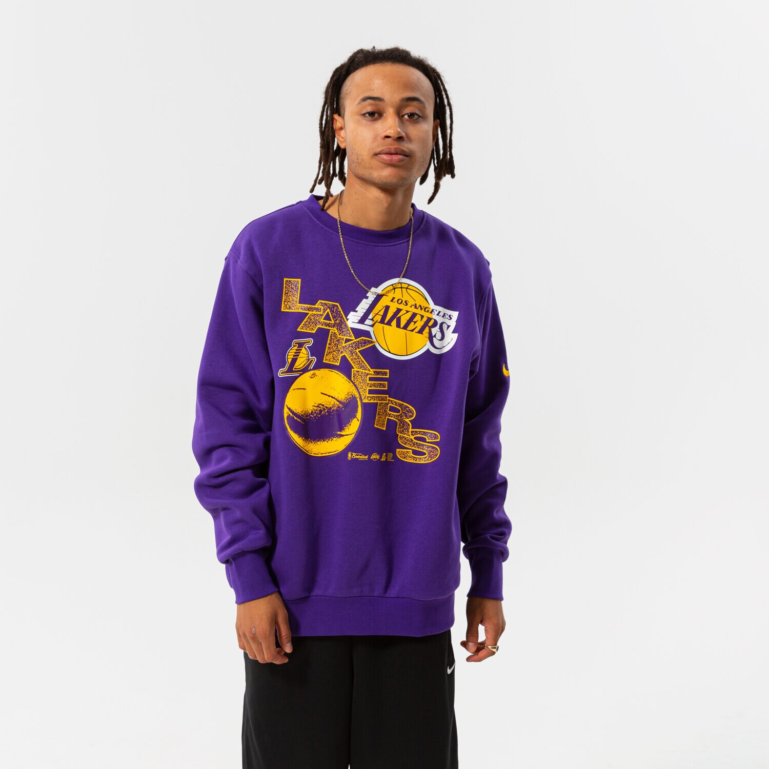 Bluza męska NIKE BLUZA LAL M NK CREW FLC CTS TEAM NBA DH9438-504 FIOLETOWY