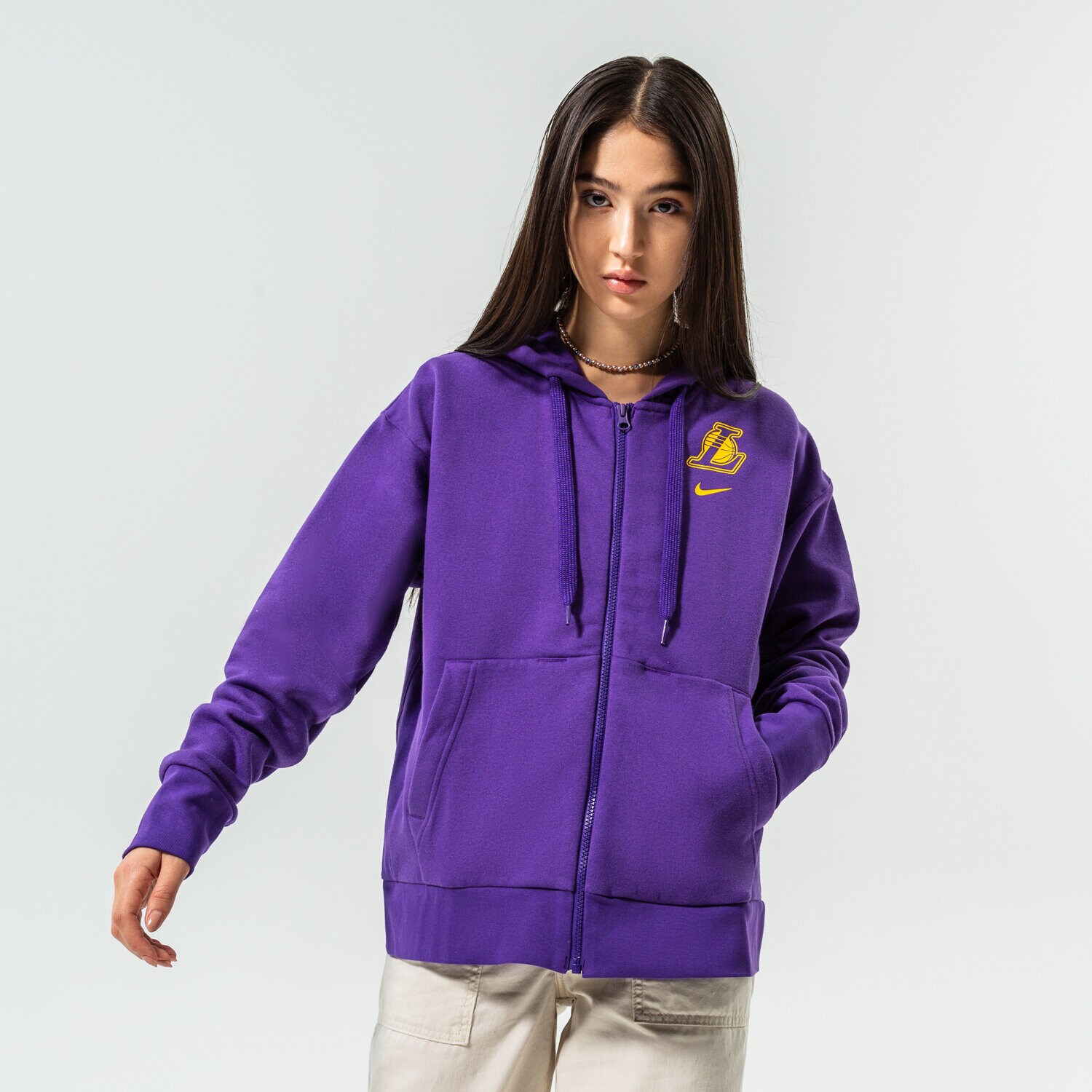 Bluza damska NIKE BLUZA ROZPINANA Z KAPTUREM LAL W NK FLC NBA DN4737-504 FIOLETOWY