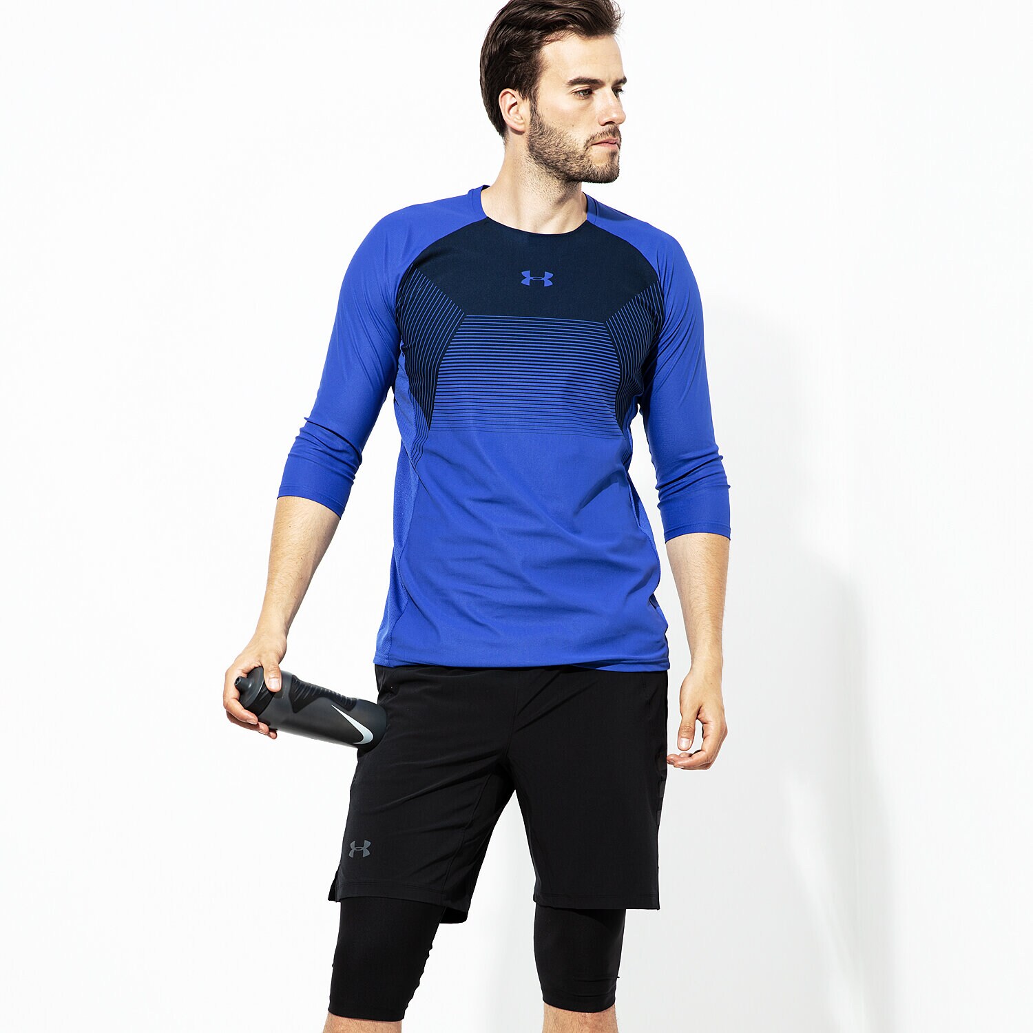 Koszulka, t-shirt sportowy męski UNDER ARMOUR T-SHIRT LS THREADBORNE VANISH 3/4 SLV 1306417-584 NIEBIESKI