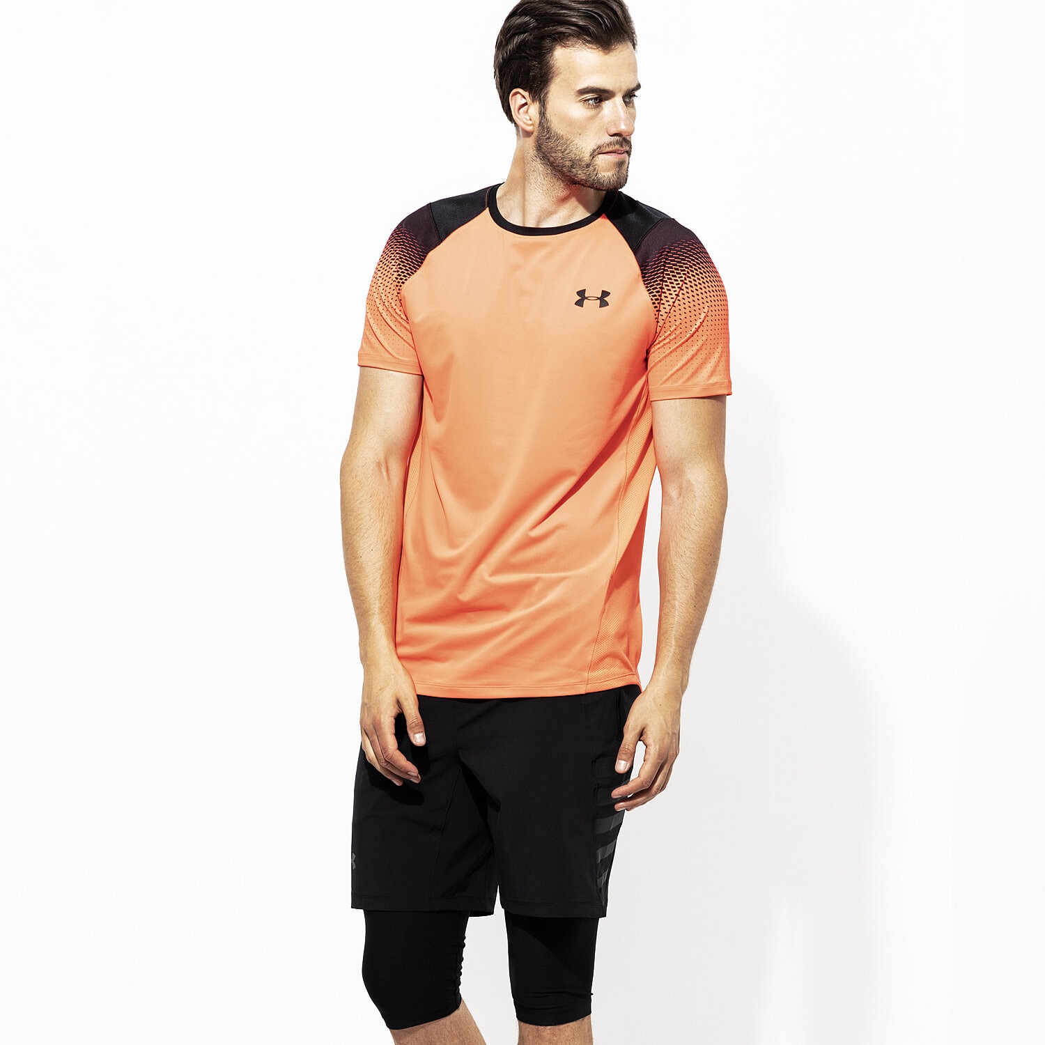 Koszulka, t-shirt sportowy męski UNDER ARMOUR T-SHIRT SS RAID 2.0 DASH PRT LEFT CHEST 1323416-985 POMARAŃCZOWY