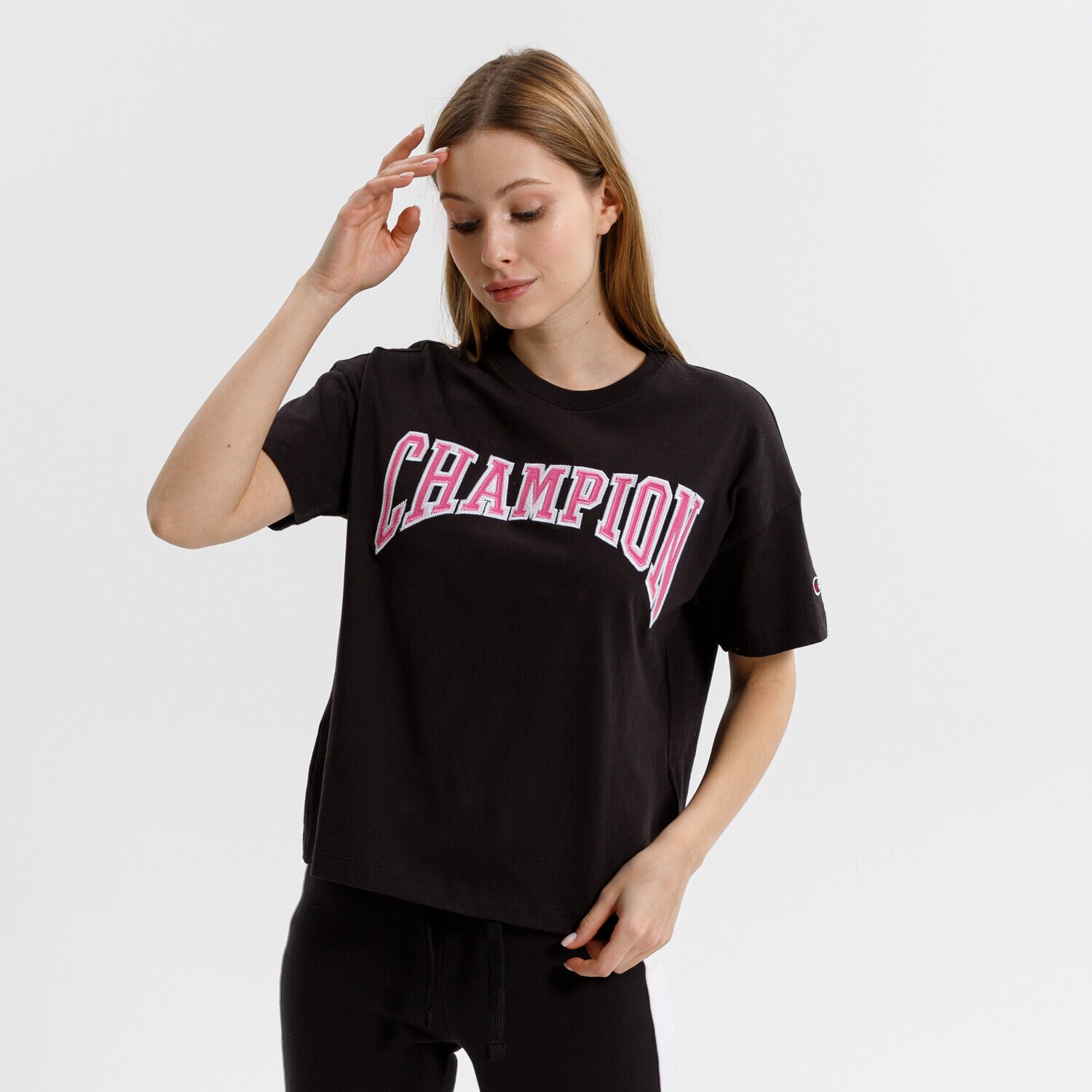 Koszulka, t-shirt damski CHAMPION T-SHIRT CREWNECK T-SHIRT 114526KK001 CZARNY