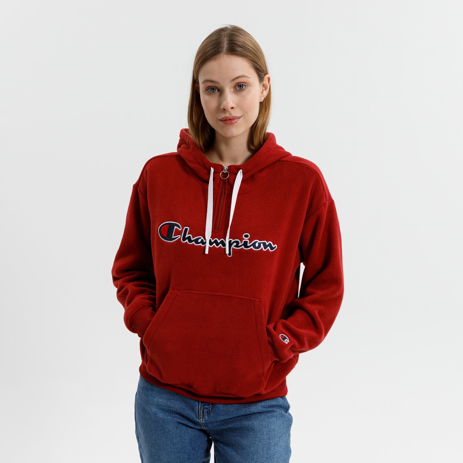 Bluza damska CHAMPION POLAR HOODED HALF ZIP SWEATSHIRT 114763RS506 BORDOWY
