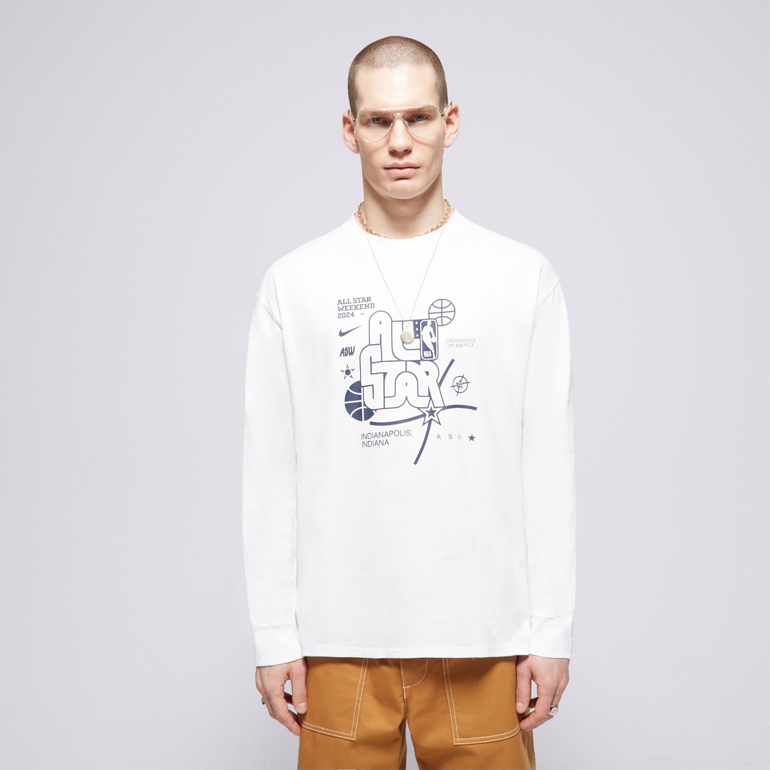 Koszulka, t-shirt sportowy męski NIKE T-SHIRT NBA M NK ASW M90 LS TEE N31 NBA FQ6530-100 BIAŁY