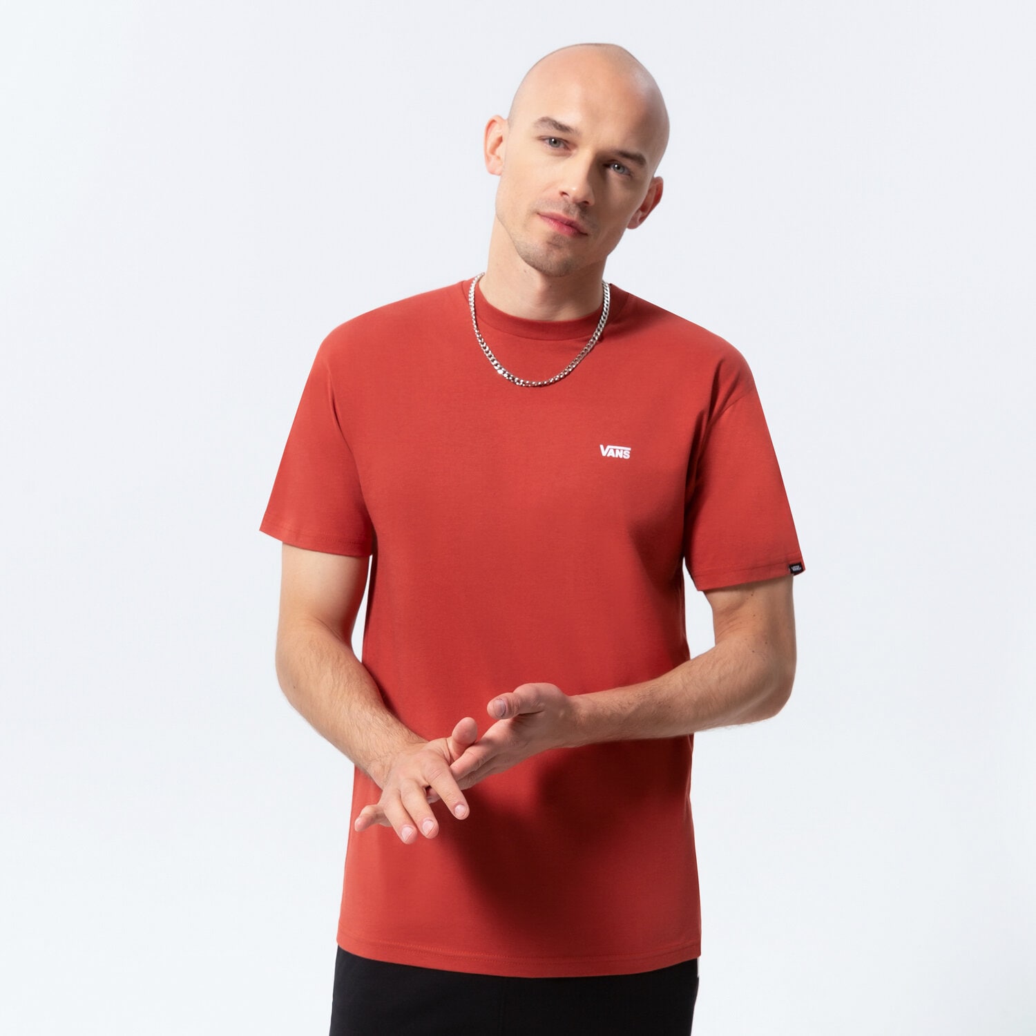 Koszulka, t-shirt sportowy męski VANS T-SHIRT MN LEFT CHEST LOGO TEE CHILLI OIL VN0A3CZEYVE1 CZERWONY