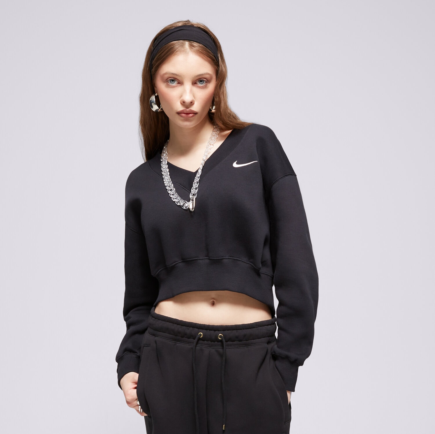Bluza damska NIKE BLUZA W NSW PHNX FLC CROP VNECK FN3651-010 CZARNY