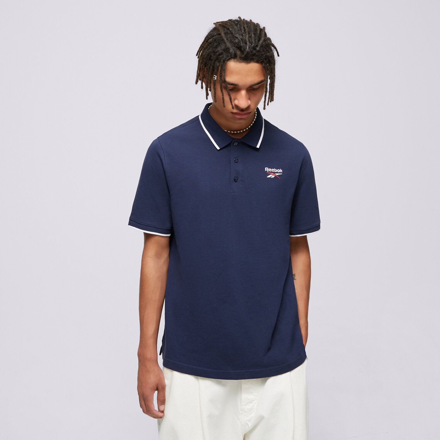 Koszulka, t-shirt sportowy męski REEBOK POLO REEBOK IDENTITY SMALL LOGO POLO 100073032 GRANATOWY