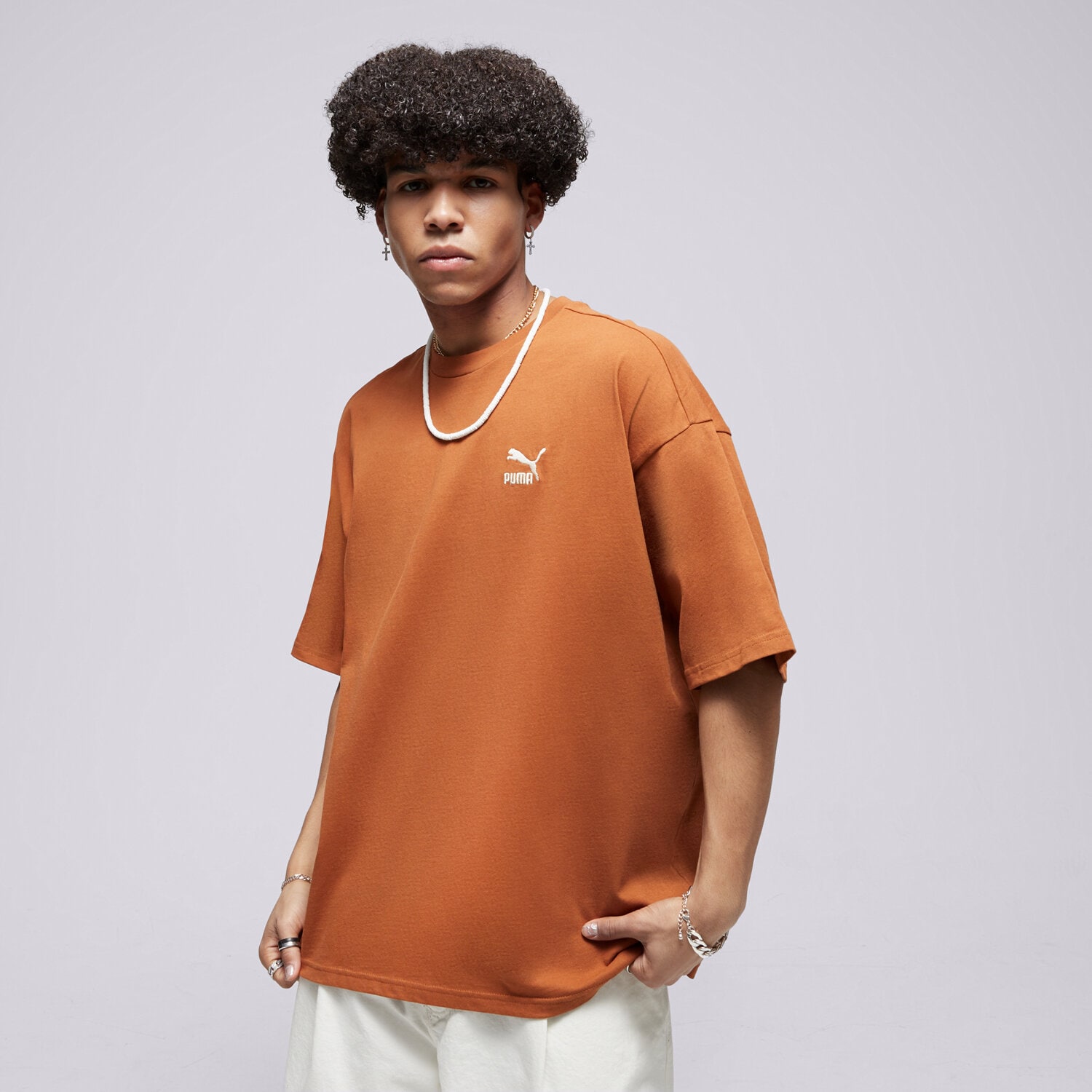 Koszulka, t-shirt sportowy męski PUMA T-SHIRT BETTER CLASSICS OVERSIZED TEE 67918881 BRĄZOWY