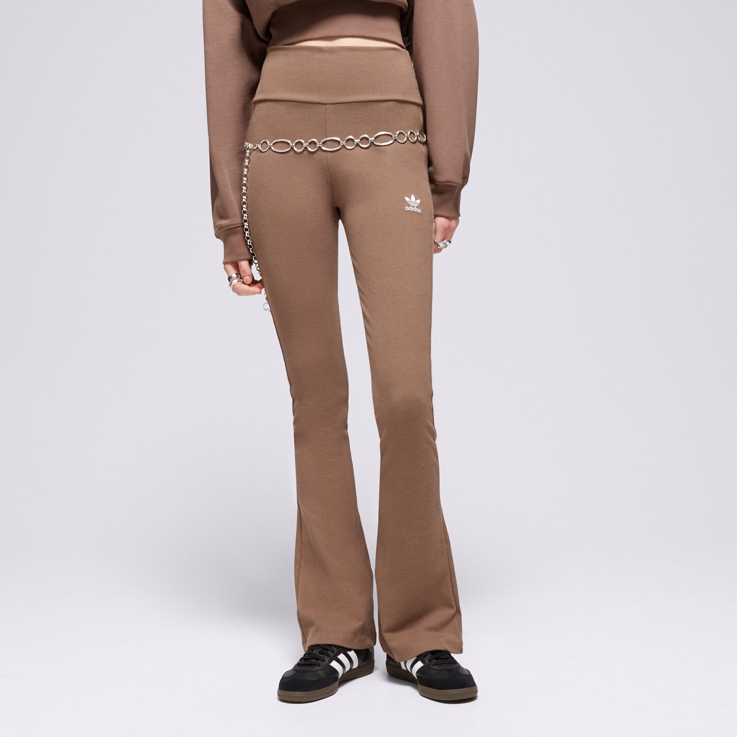 Spodnie sportowe damskie ADIDAS SPODNIE RIB FLARED PANT IR5945 BRĄZOWY