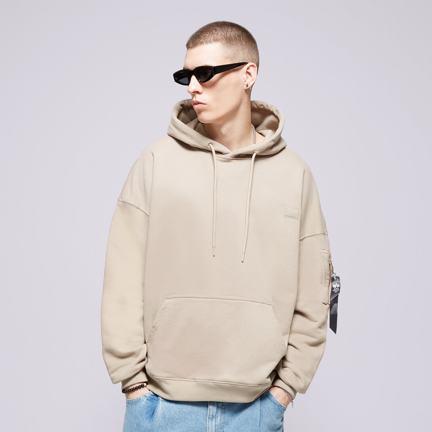 Bluza męska ALPHA INDUSTRIES BLUZA Z KAPTUREM ALPHA ESSENTIALS RL HOODY 146335679 BEŻOWY