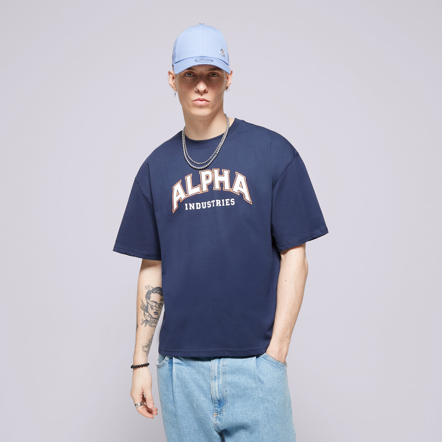 Koszulka, t-shirt sportowy męski ALPHA INDUSTRIES T-SHIRT COLLEGE T 146501697 GRANATOWY