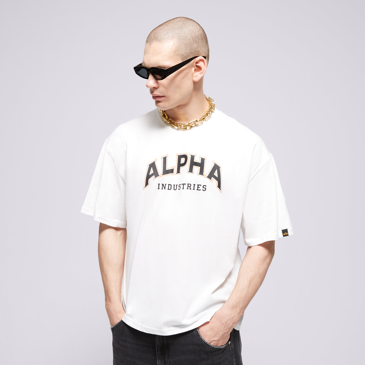 Koszulka, t-shirt sportowy męski ALPHA INDUSTRIES T-SHIRT COLLEGE T 14650109 BIAŁY