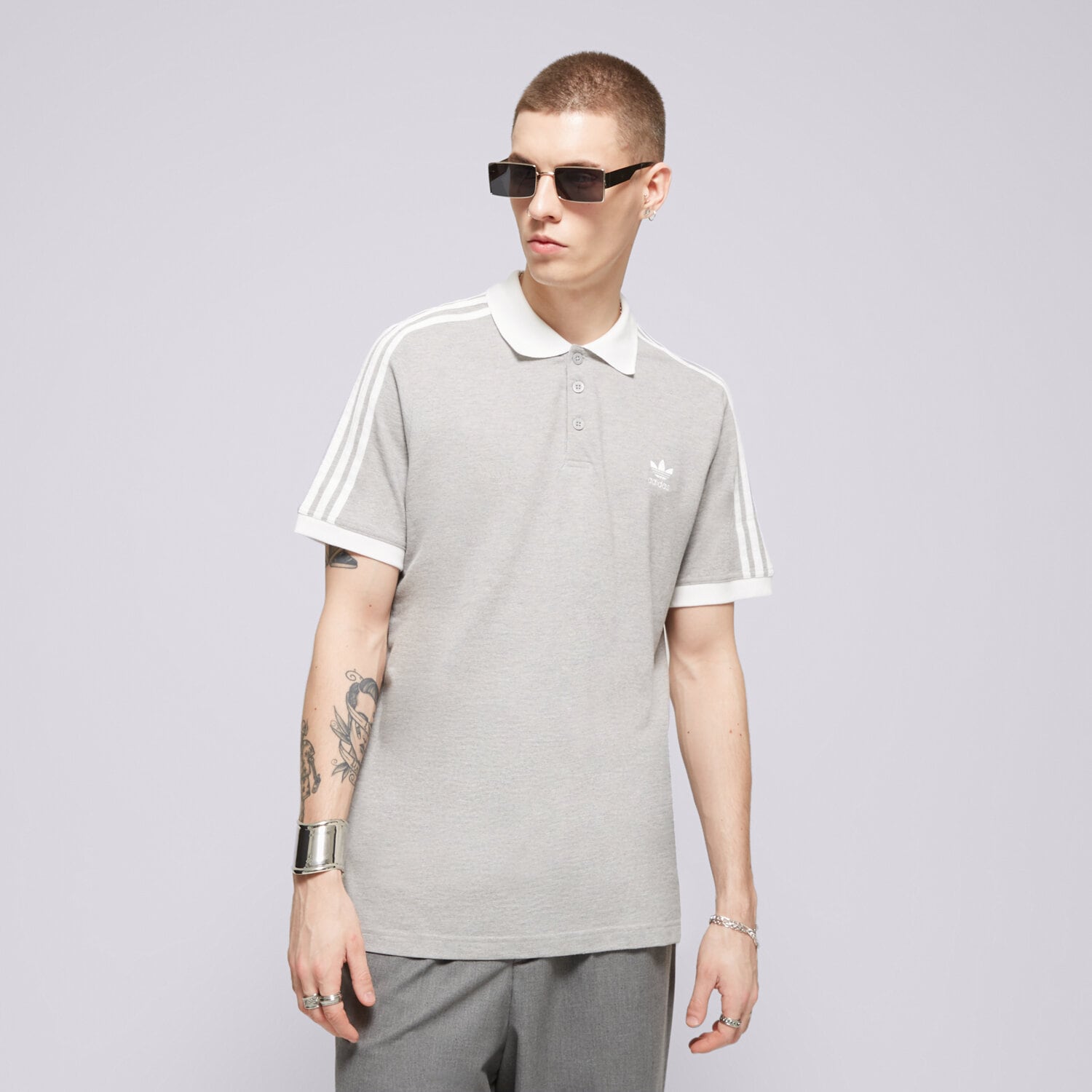 Koszulka, t-shirt sportowy męski ADIDAS POLO 3-STRIPE POLO IL2502 SZARY