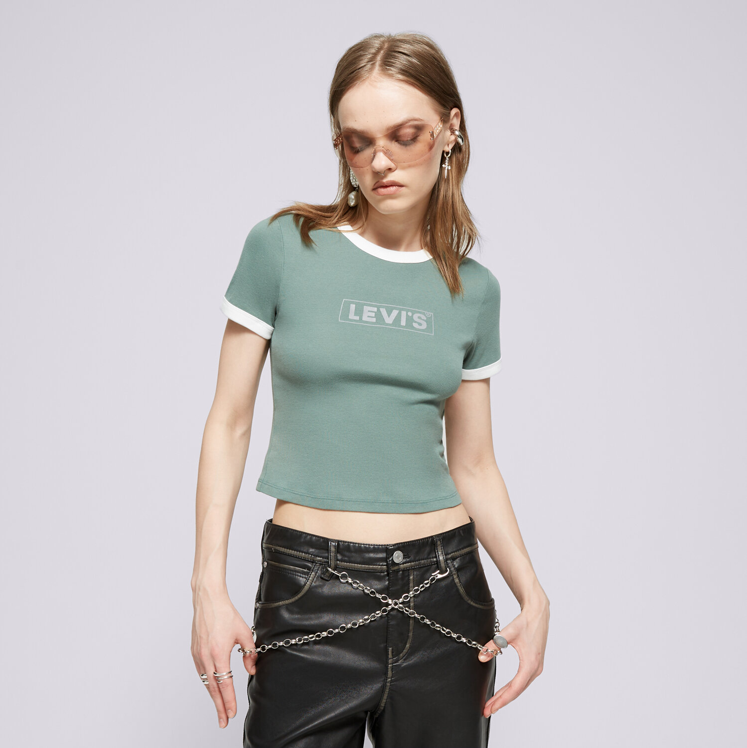 Koszulka, t-shirt damski LEVI'S T-SHIRT GRAPHIC RINGER MINI TEE GREENS A3523-0070 KHAKI