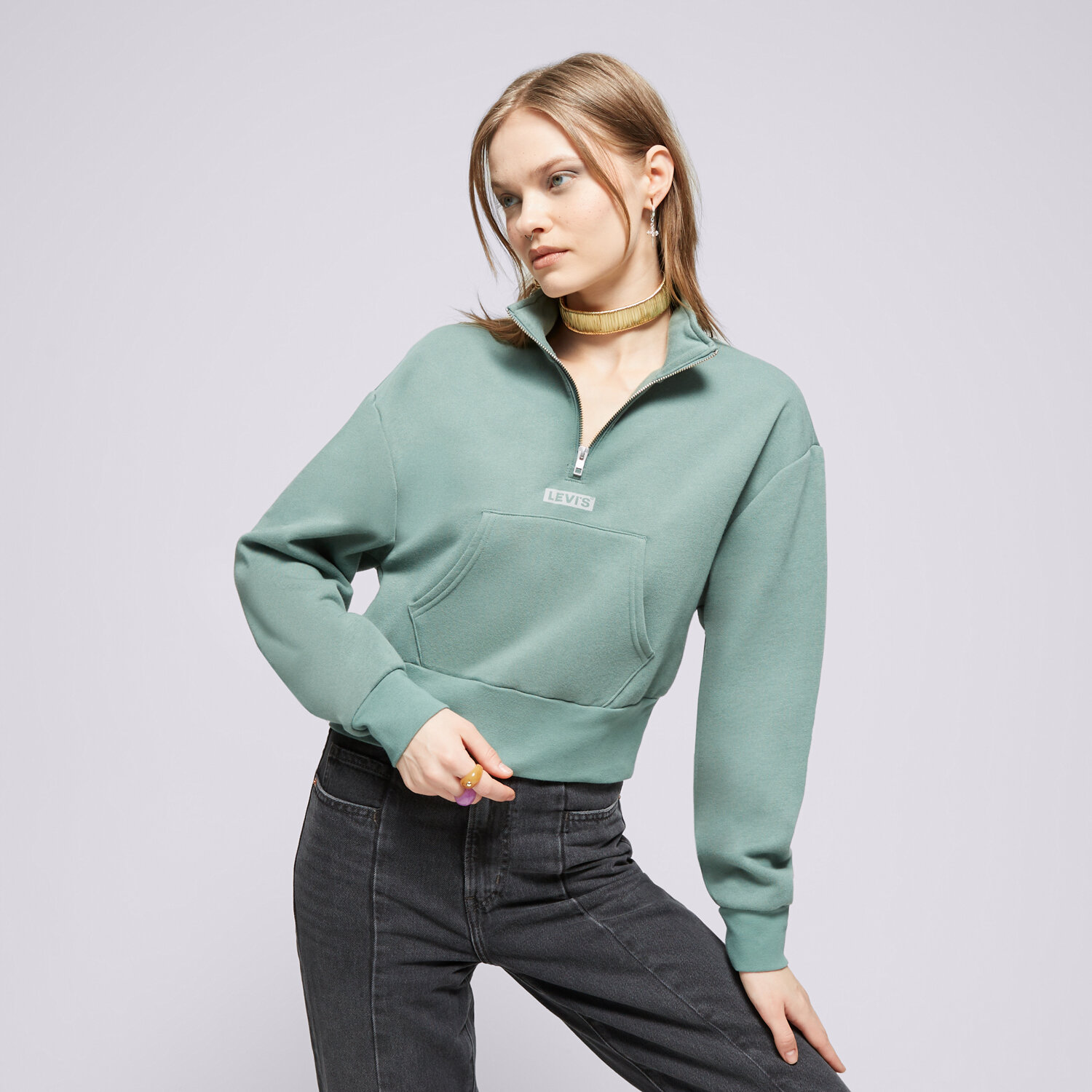 Bluza damska LEVI'S BLUZA GRAPHIC SARA 1/4 ZIP GREENS A7298-0002 KHAKI