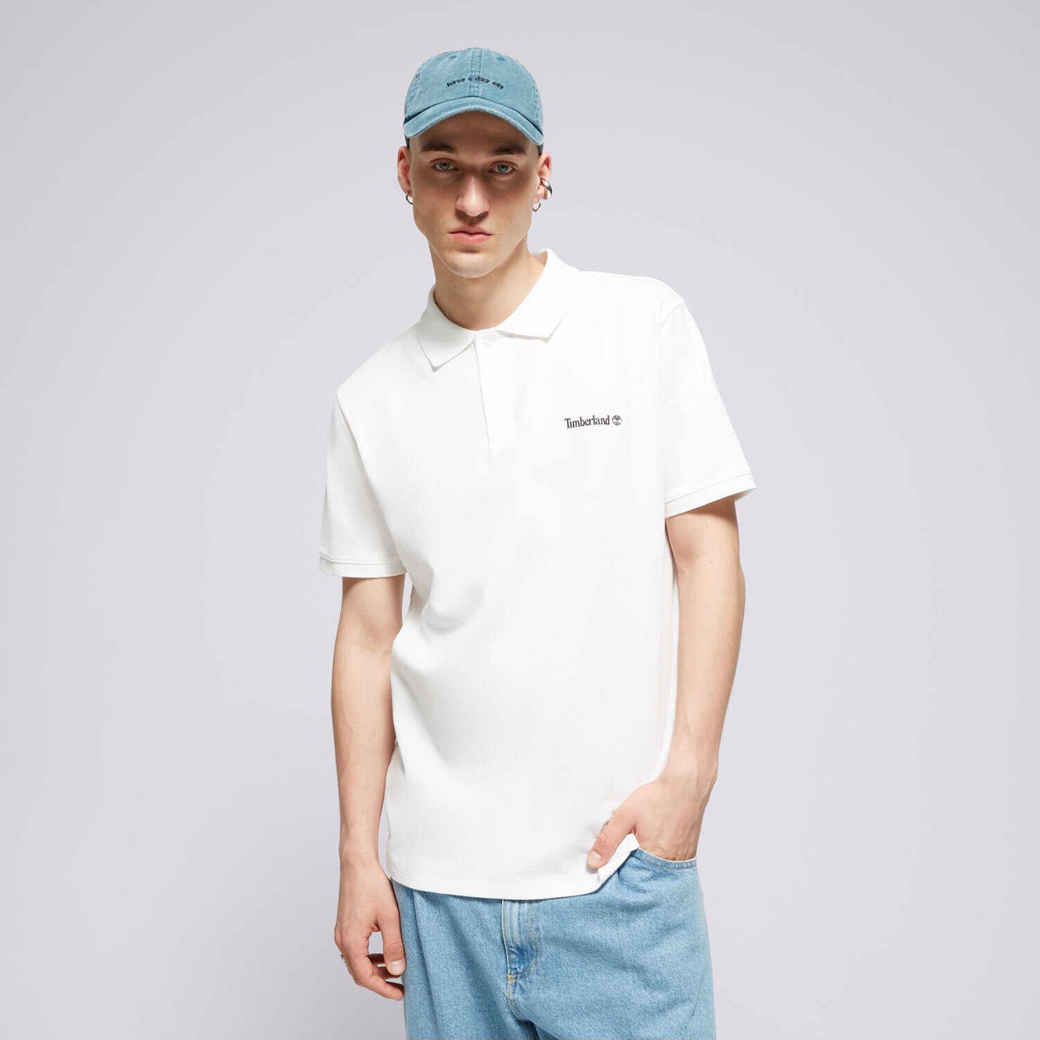Koszulka, t-shirt sportowy męski TIMBERLAND POLO SMALL LOGO PRINT POLO TB0A5QQ61001 BIAŁY