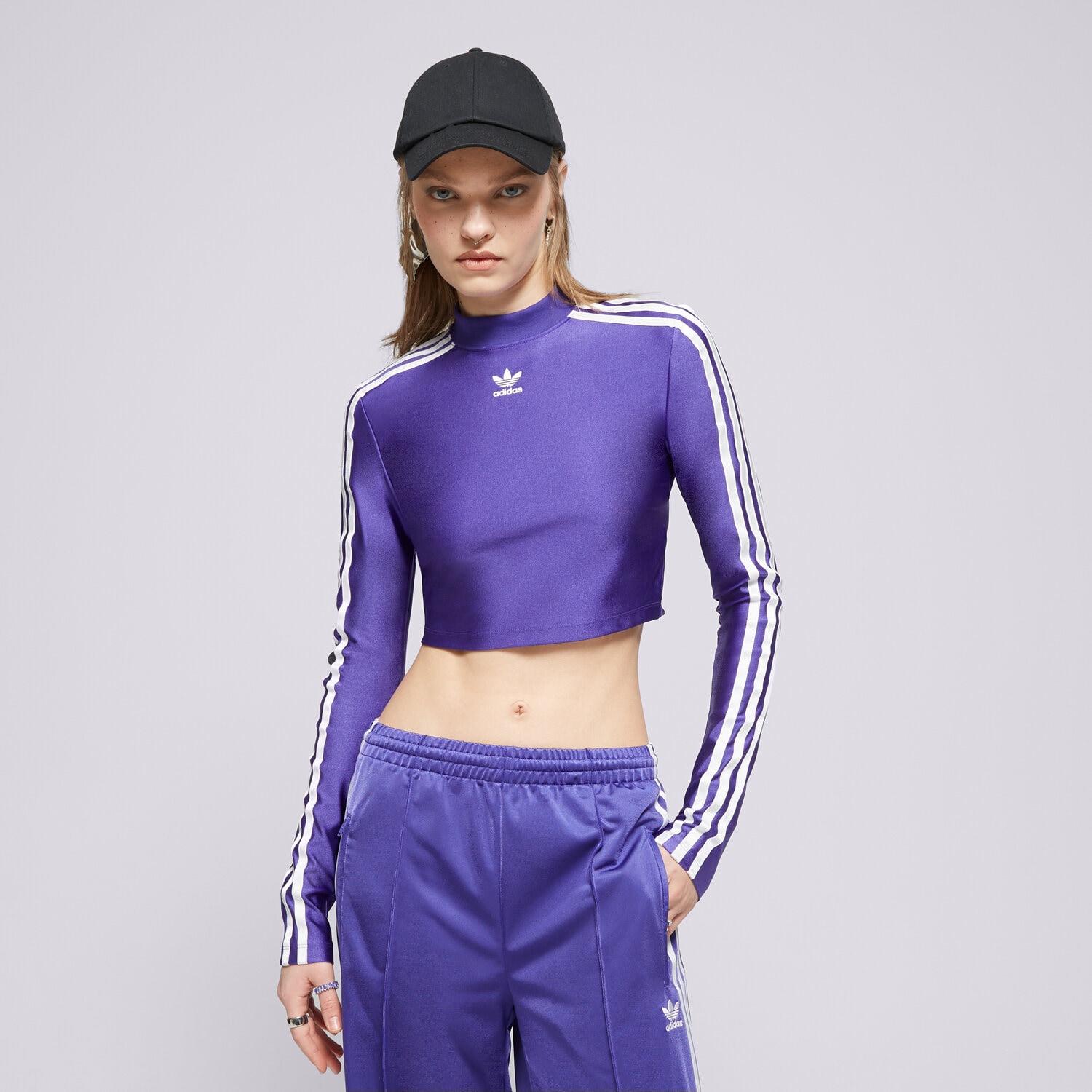 Koszulka, t-shirt damski ADIDAS T-SHIRT 3 S CROPPED LS IR8133 FIOLETOWY